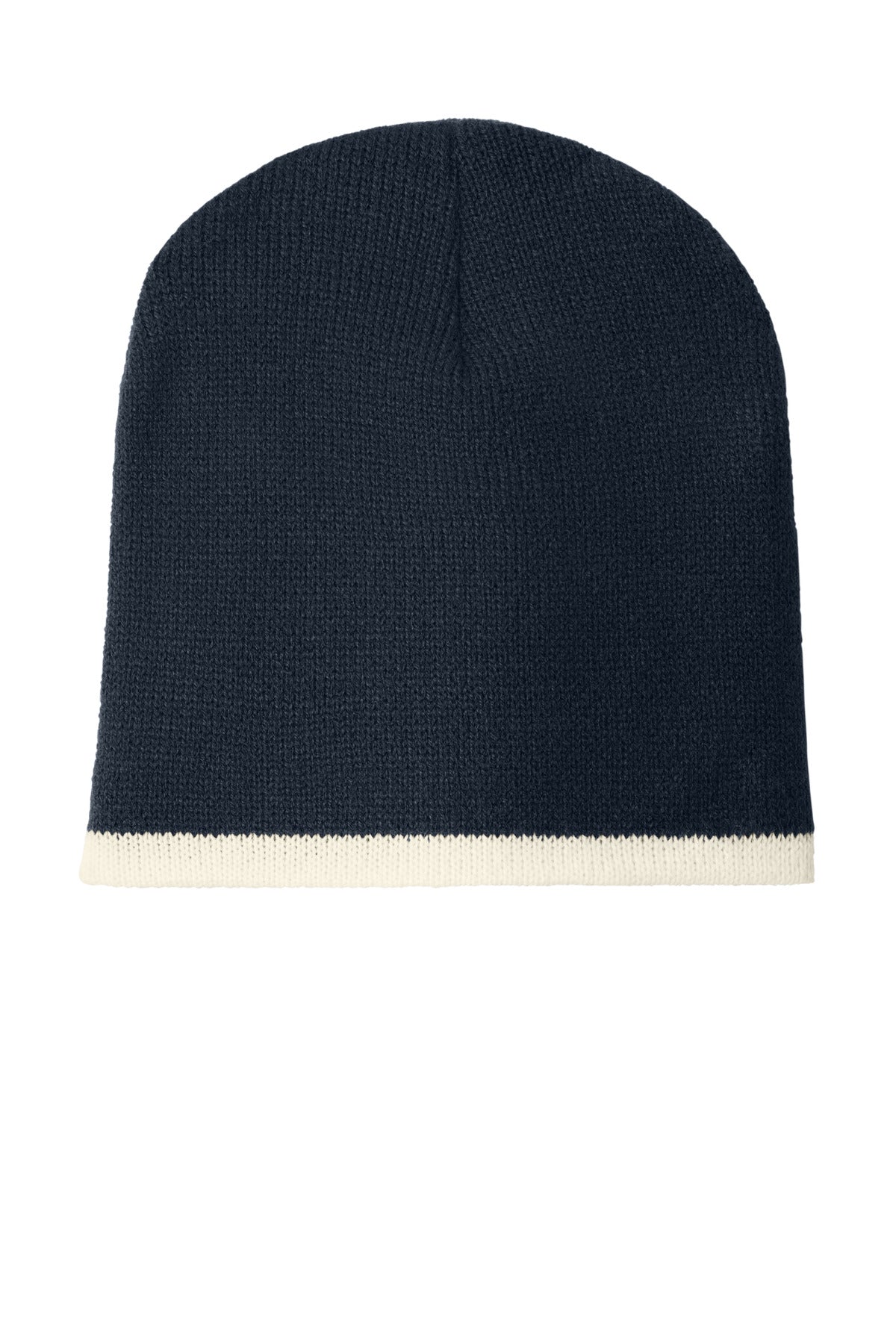 Port Authority Beanie Cap. CP91 - Navy/ Natural - front