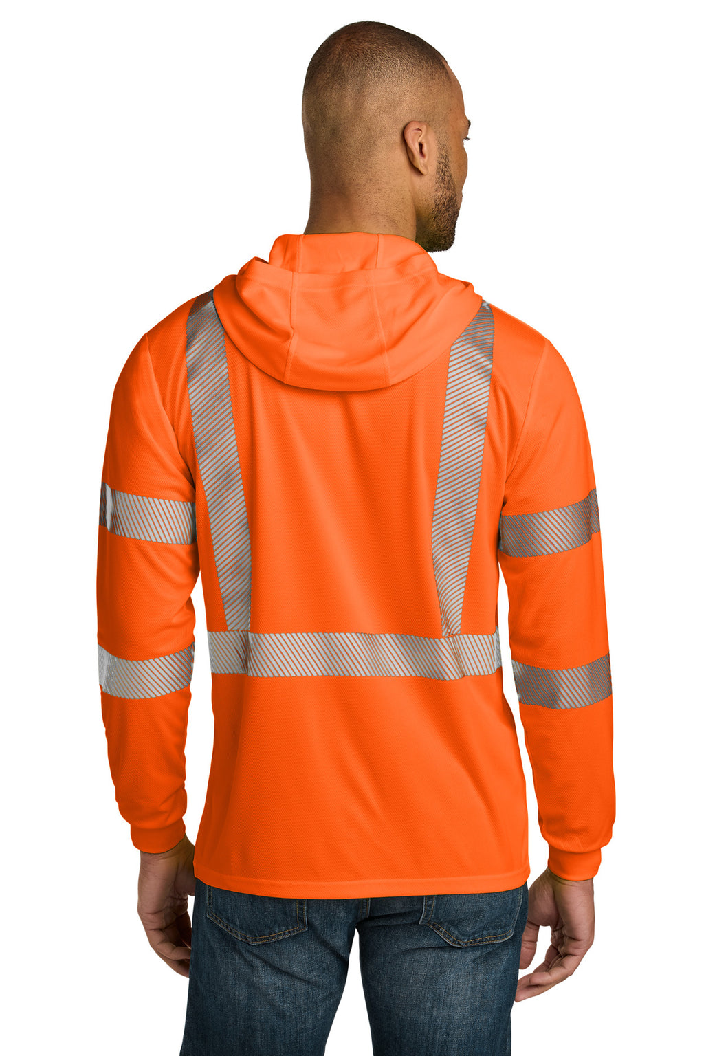 CornerStone ANSI 107 Class 3 Long Sleeve Segmented Tape Hooded Tee CS208 - Safety Orange - back