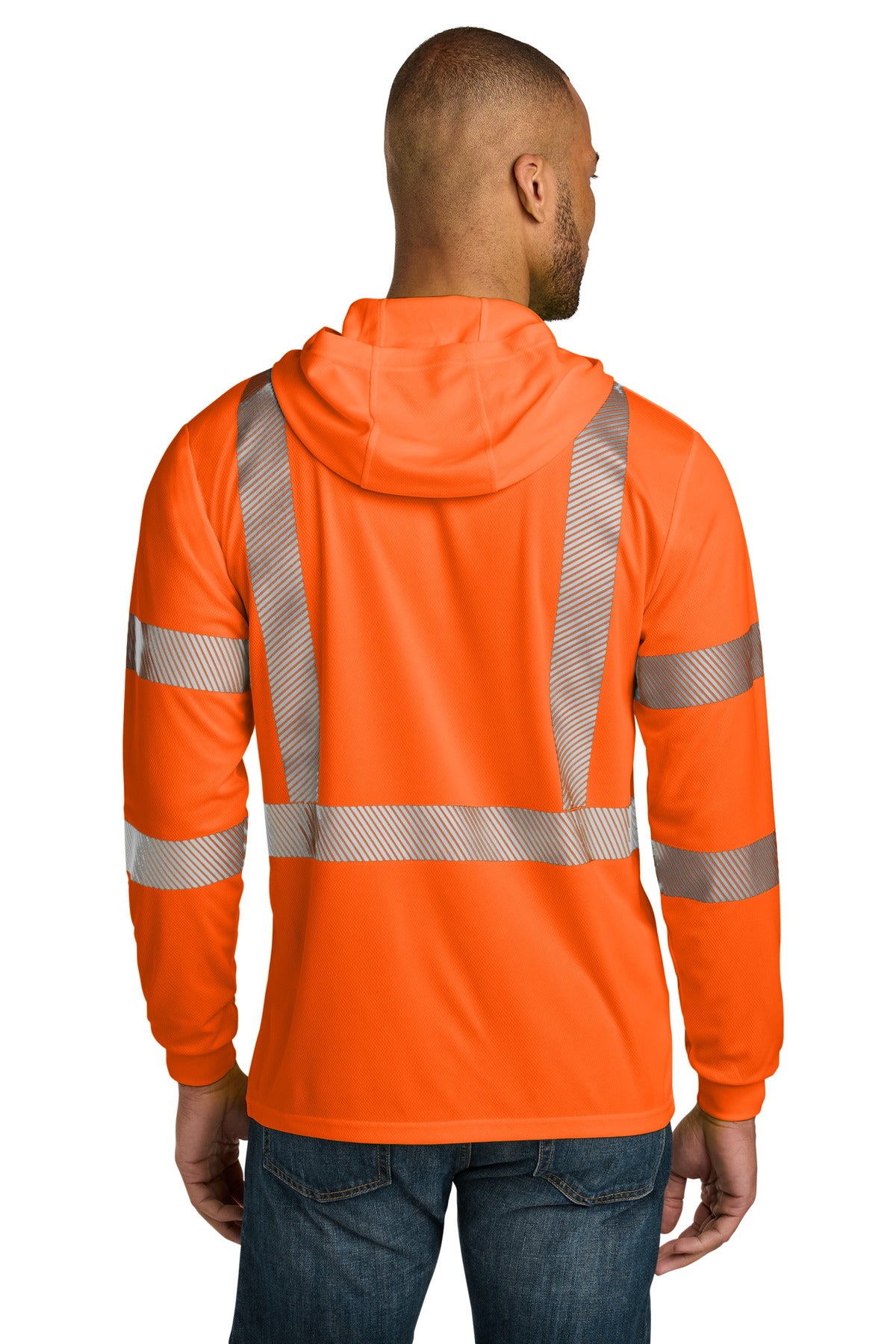 CornerStone ANSI 107 Class 3 Long Sleeve Segmented Tape Hooded Tee CS208 - Safety Orange - back