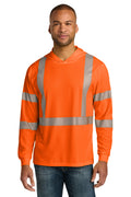 CornerStone ANSI 107 Class 3 Long Sleeve Segmented Tape Hooded Tee CS208 - Safety Orange - front