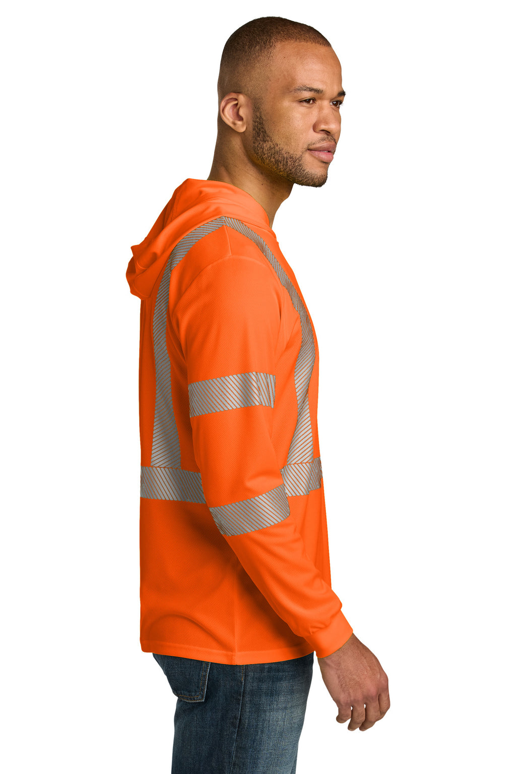 CornerStone ANSI 107 Class 3 Long Sleeve Segmented Tape Hooded Tee CS208 - Safety Orange - side