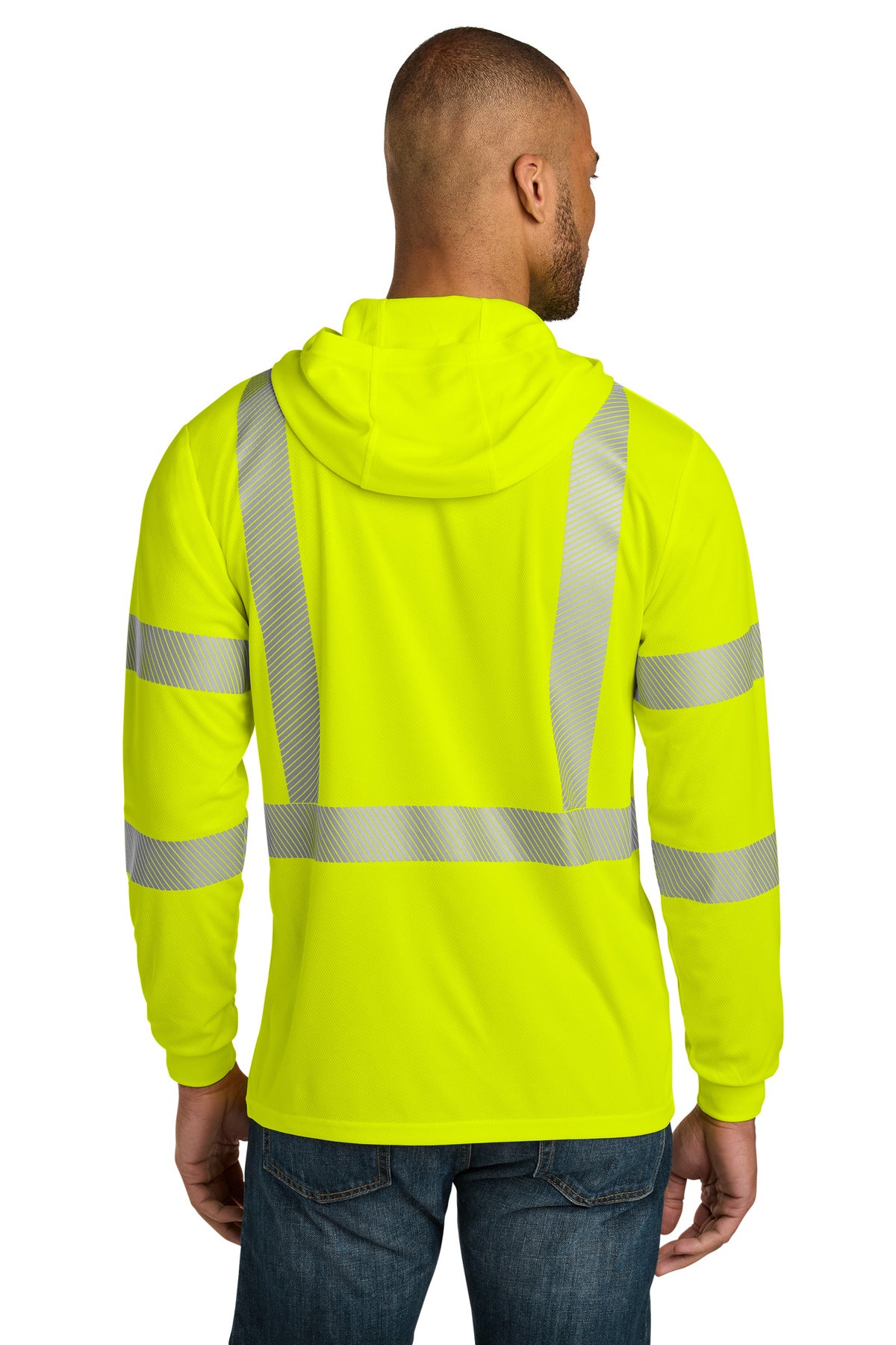 CornerStone ANSI 107 Class 3 Long Sleeve Segmented Tape Hooded Tee CS208 - Safety Yellow - back