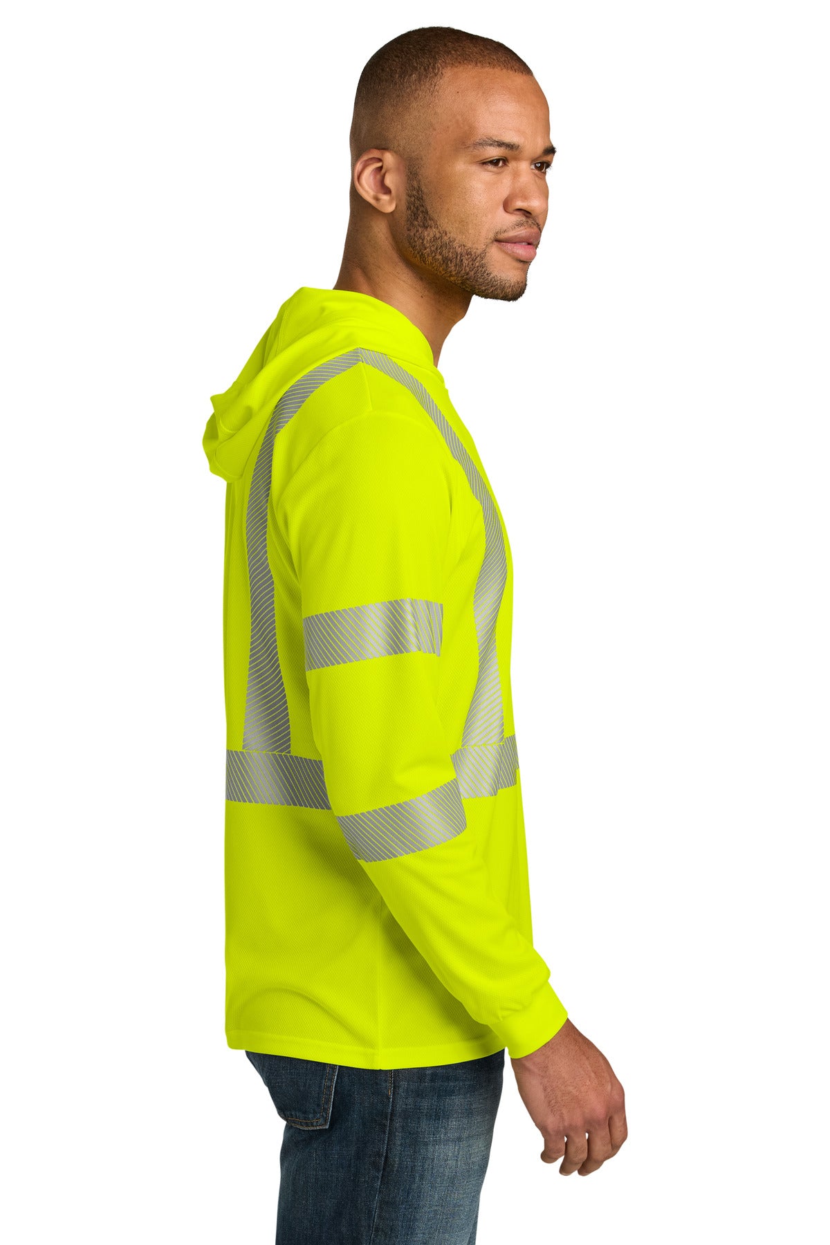 CornerStone ANSI 107 Class 3 Long Sleeve Segmented Tape Hooded Tee CS208 - Safety Yellow - side