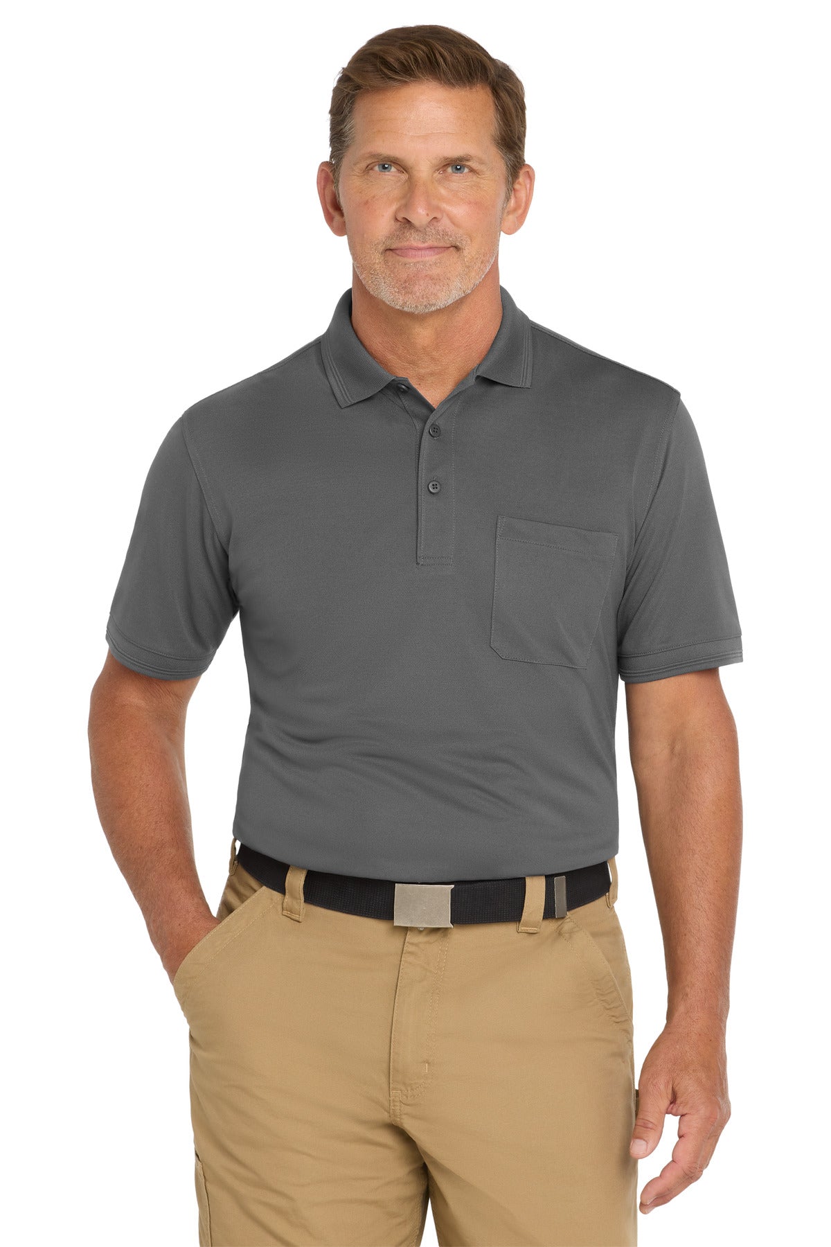 CornerStone Industrial Snag-Proof Pique Pocket Polo. CS4020P - Charcoal - front