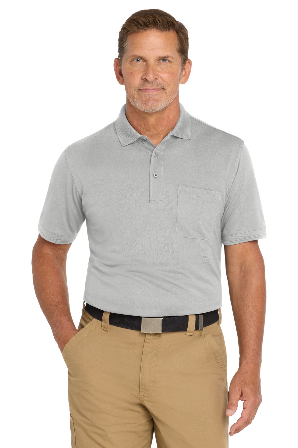 CornerStone Industrial Snag-Proof Pique Pocket Polo. CS4020P - Light Grey - front