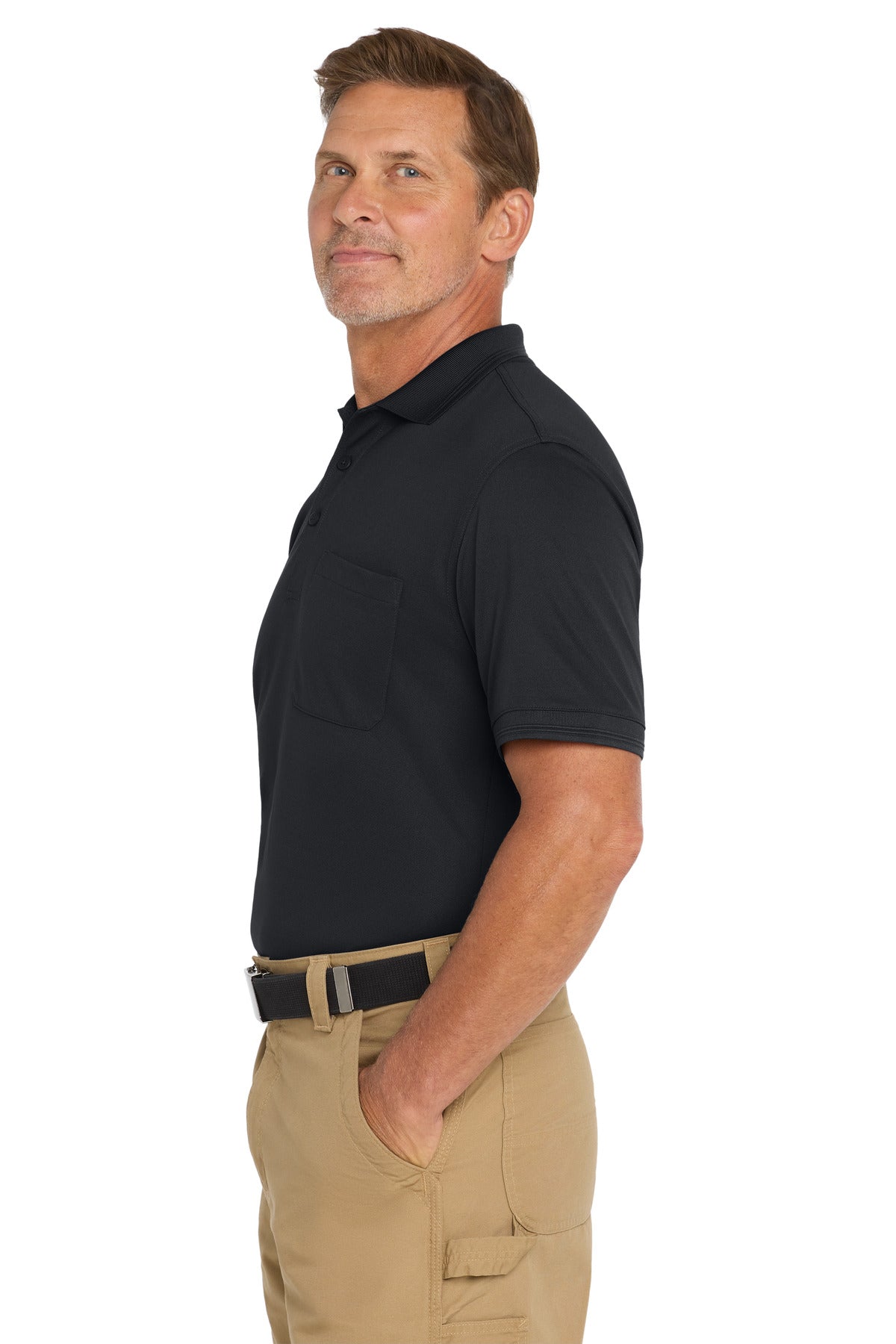 CornerStone Industrial Snag-Proof Pique Pocket Polo. CS4020P - Navy Blue - side