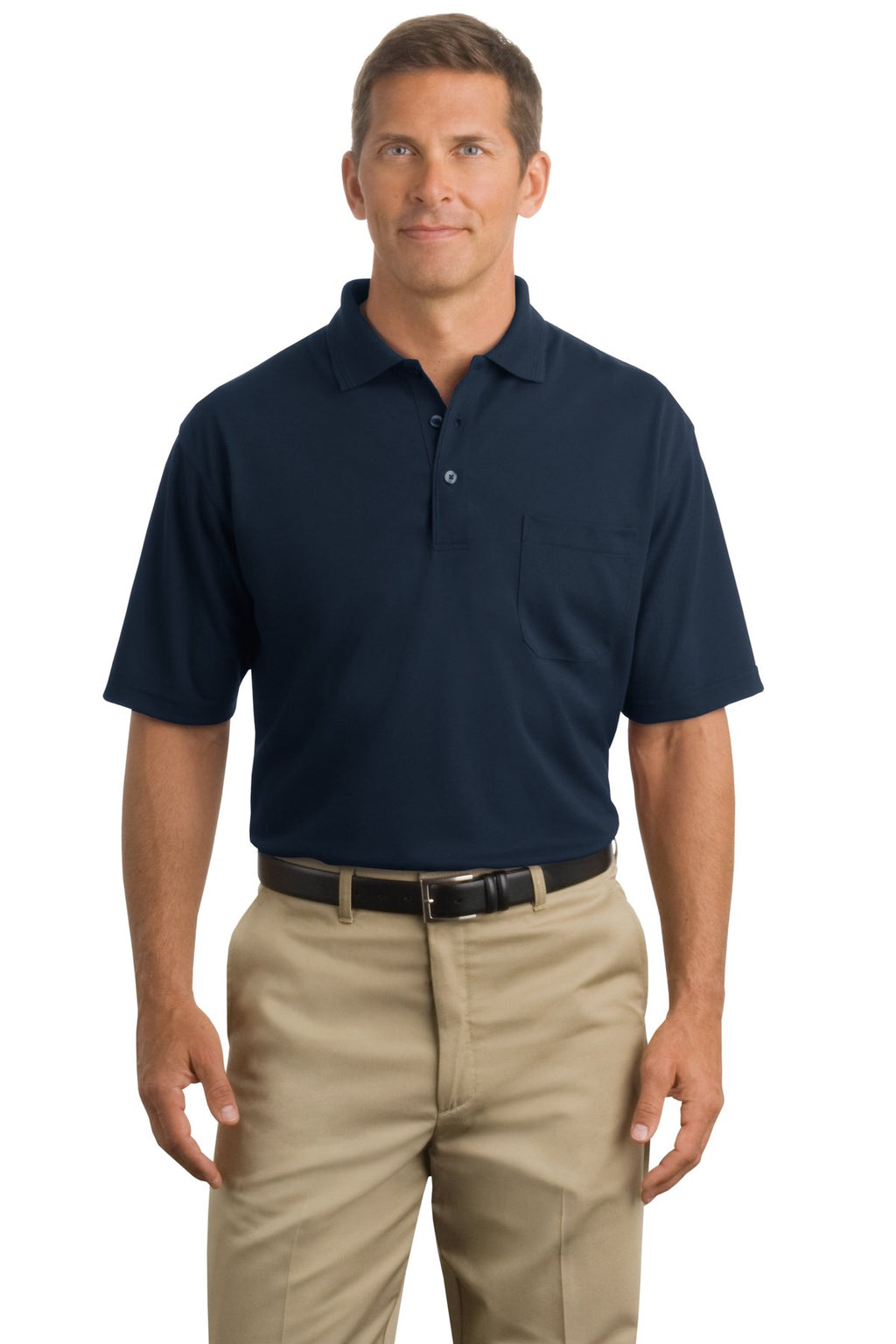 DISCONTINUED CornerStone - Industrial Pocket Pique Polo. CS402P - Navy - front
