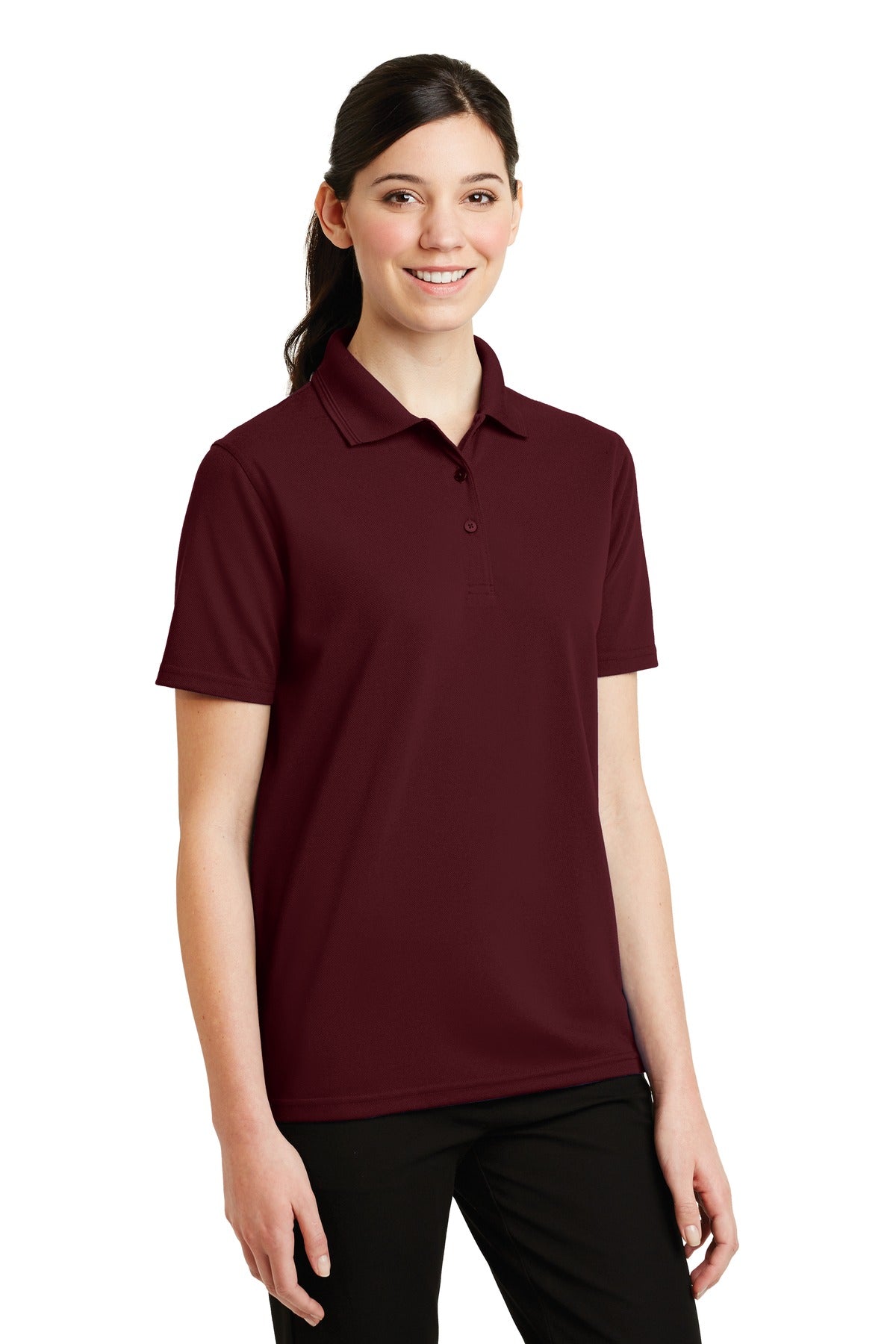 DISCONTINUED CornerStone - Ladies Industrial Pique Polo. CS403 - Burgundy - three_q