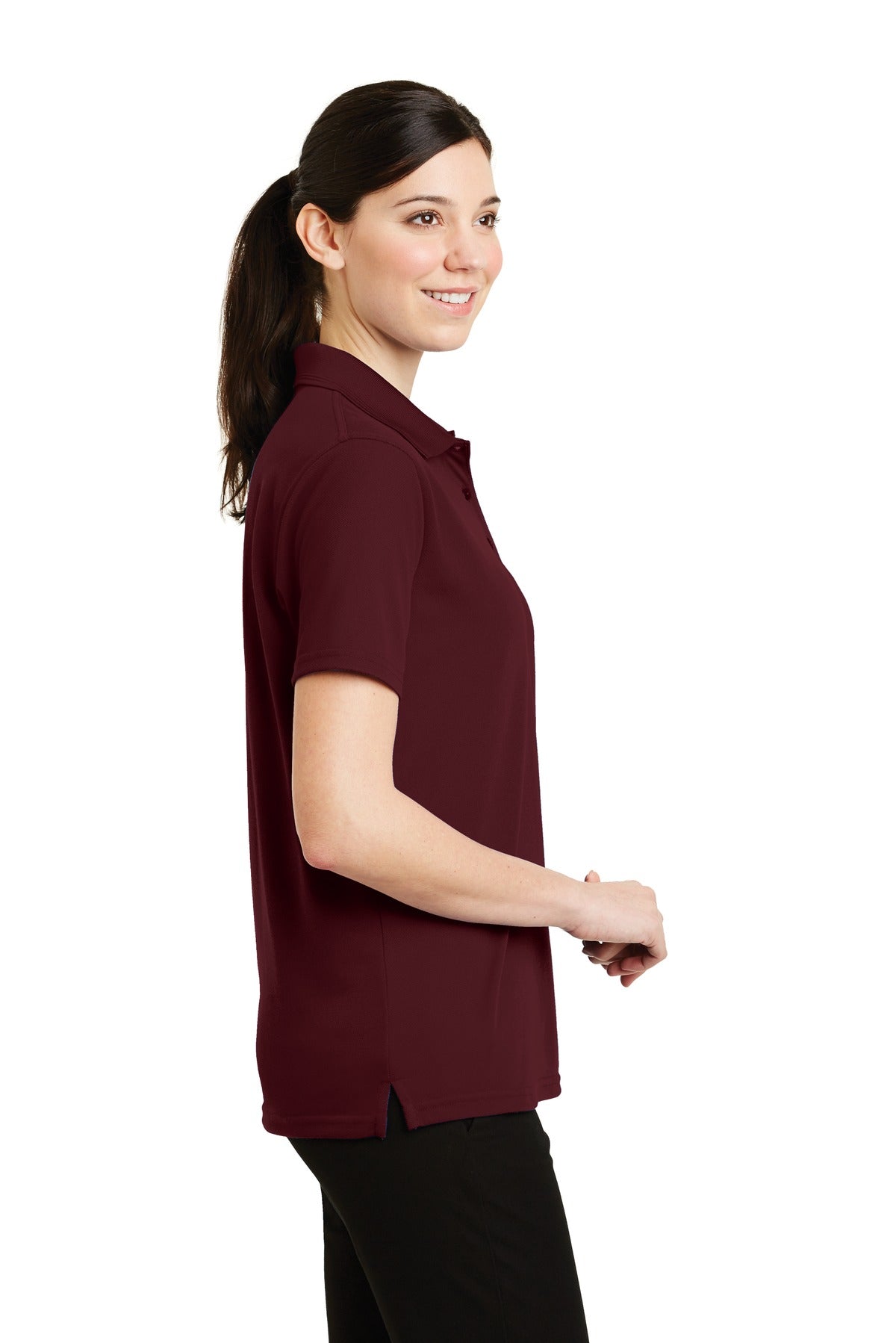 DISCONTINUED CornerStone - Ladies Industrial Pique Polo. CS403 - Burgundy - side