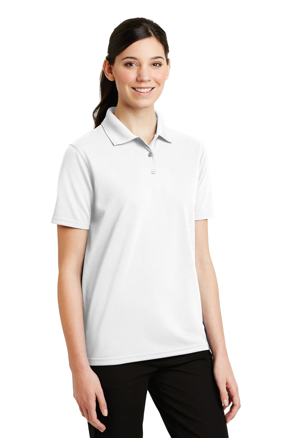 DISCONTINUED CornerStone - Ladies Industrial Pique Polo. CS403 - White - three_q