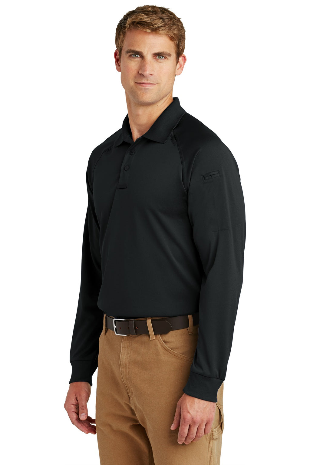 CornerStone - Select Long Sleeve Snag-Proof Tactical Polo. CS410LS - Black - three_q