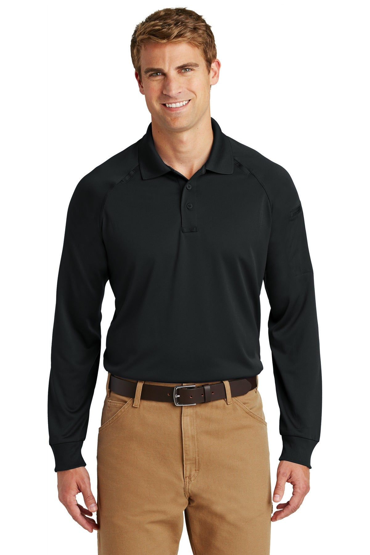 CornerStone - Select Long Sleeve Snag-Proof Tactical Polo. CS410LS - Black - front