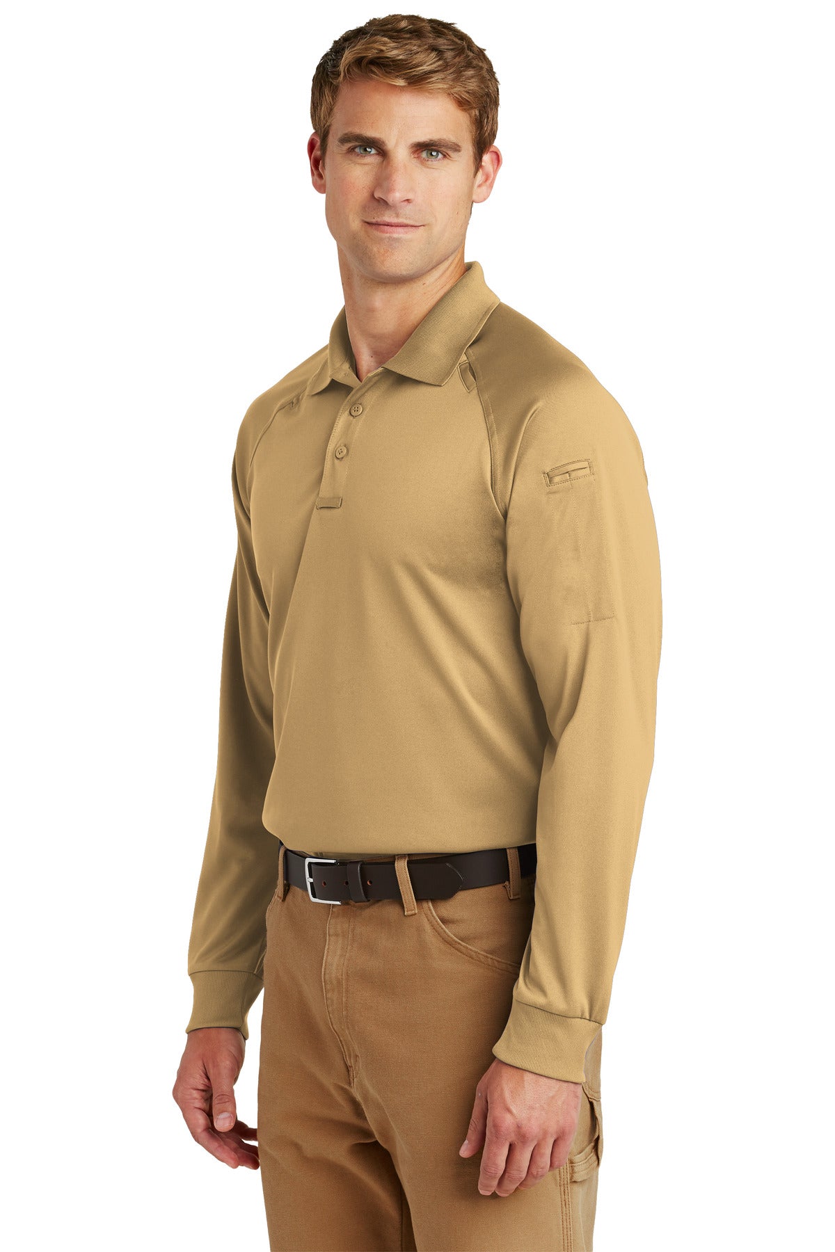 CornerStone - Select Long Sleeve Snag-Proof Tactical Polo. CS410LS - Tan - three_q