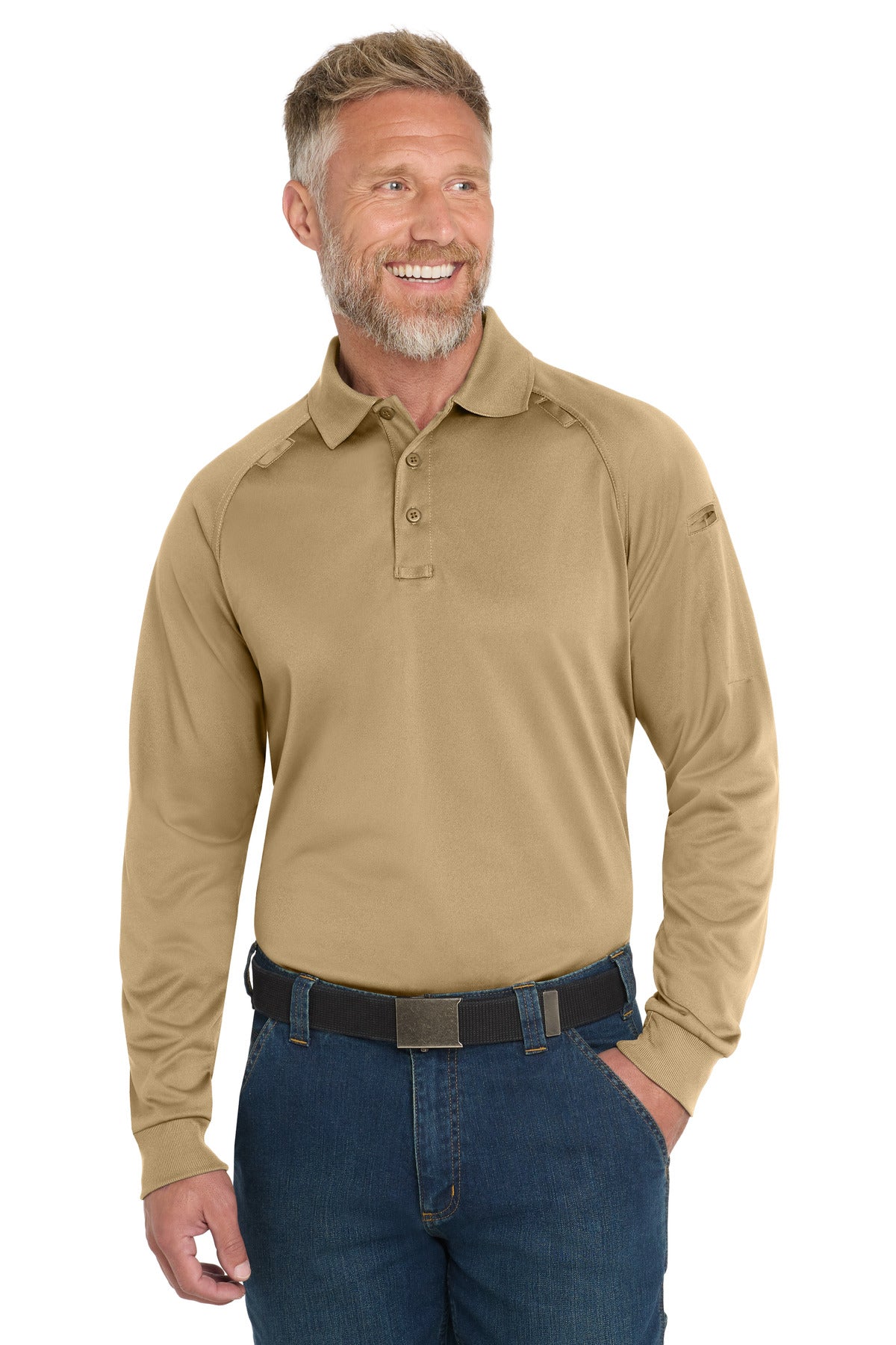 CornerStone - Select Long Sleeve Snag-Proof Tactical Polo. CS410LS - Tan - front