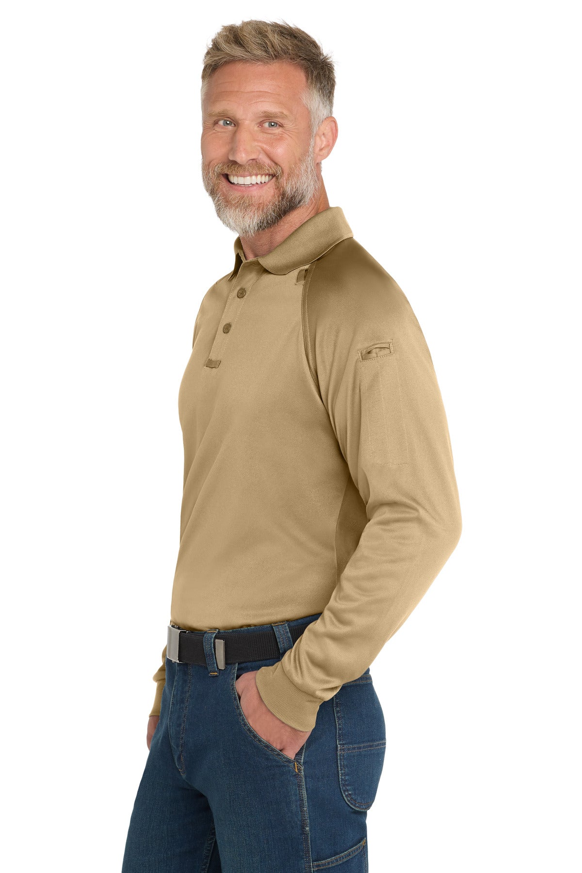CornerStone - Select Long Sleeve Snag-Proof Tactical Polo. CS410LS - Tan - side