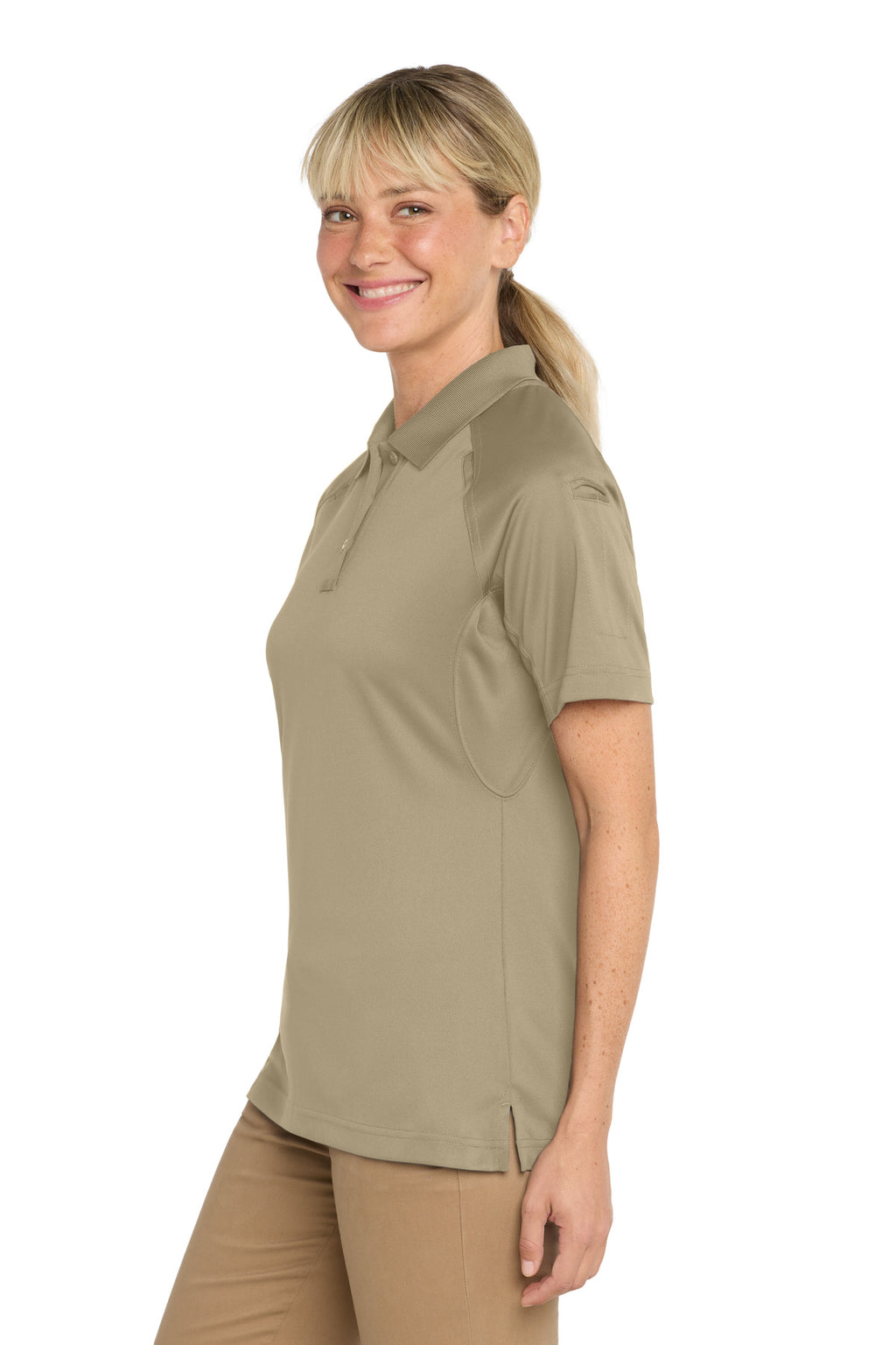 CornerStone Women's Select Snag-Proof Tactical Polo. CS411 - Tan - side