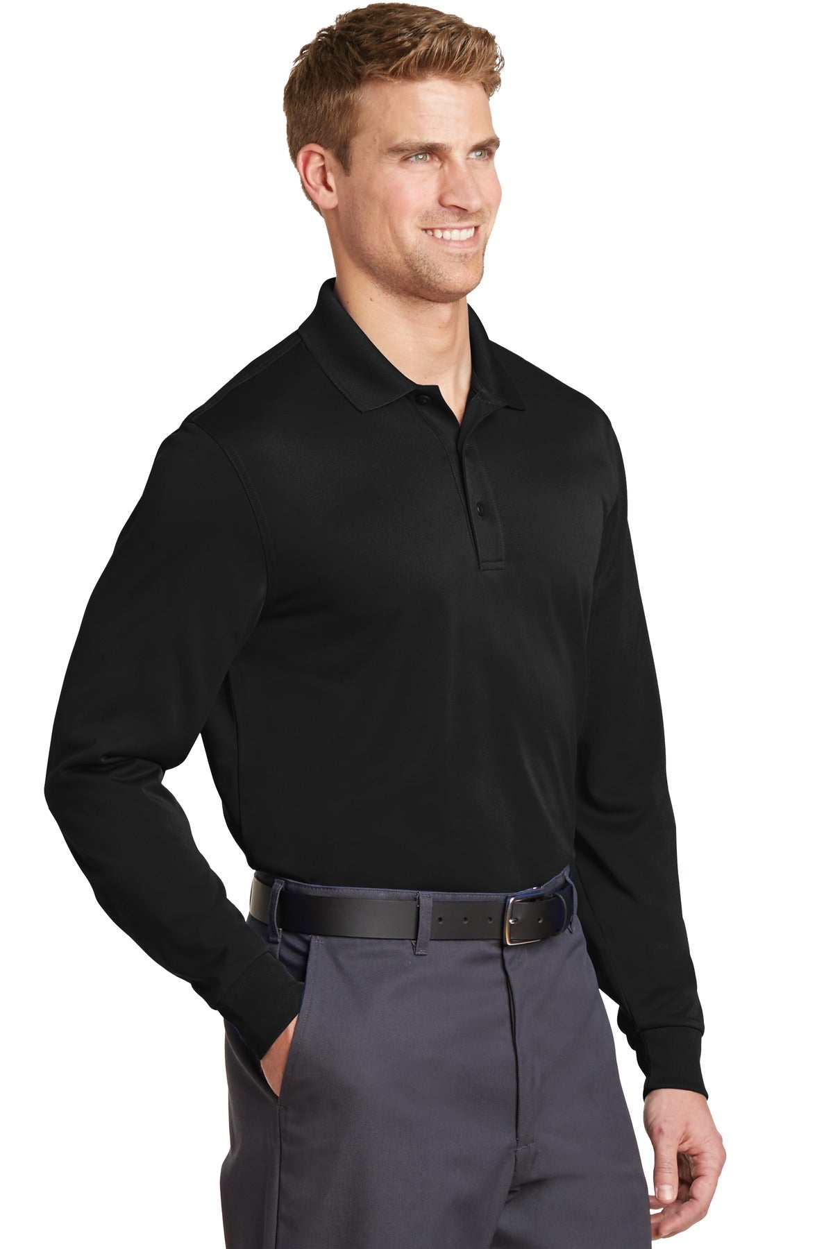 CornerStone Select Snag-Proof Long Sleeve Polo. CS412LS - Black - three_q