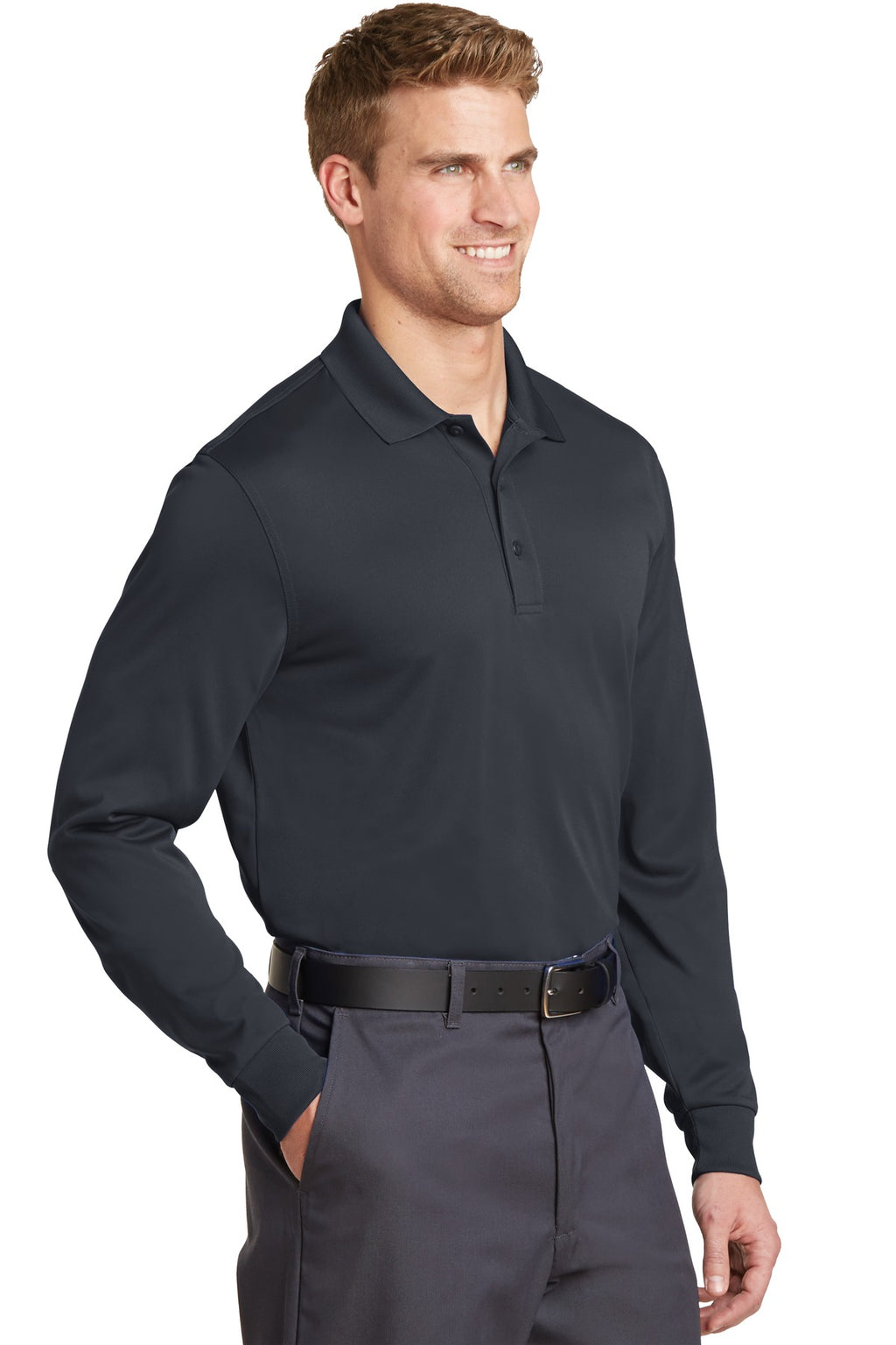 CornerStone Select Snag-Proof Long Sleeve Polo. CS412LS - Charcoal - three_q