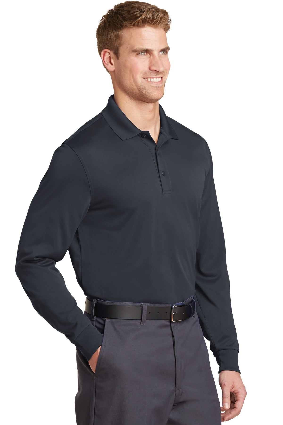 CornerStone Select Snag-Proof Long Sleeve Polo. CS412LS - Charcoal - three_q