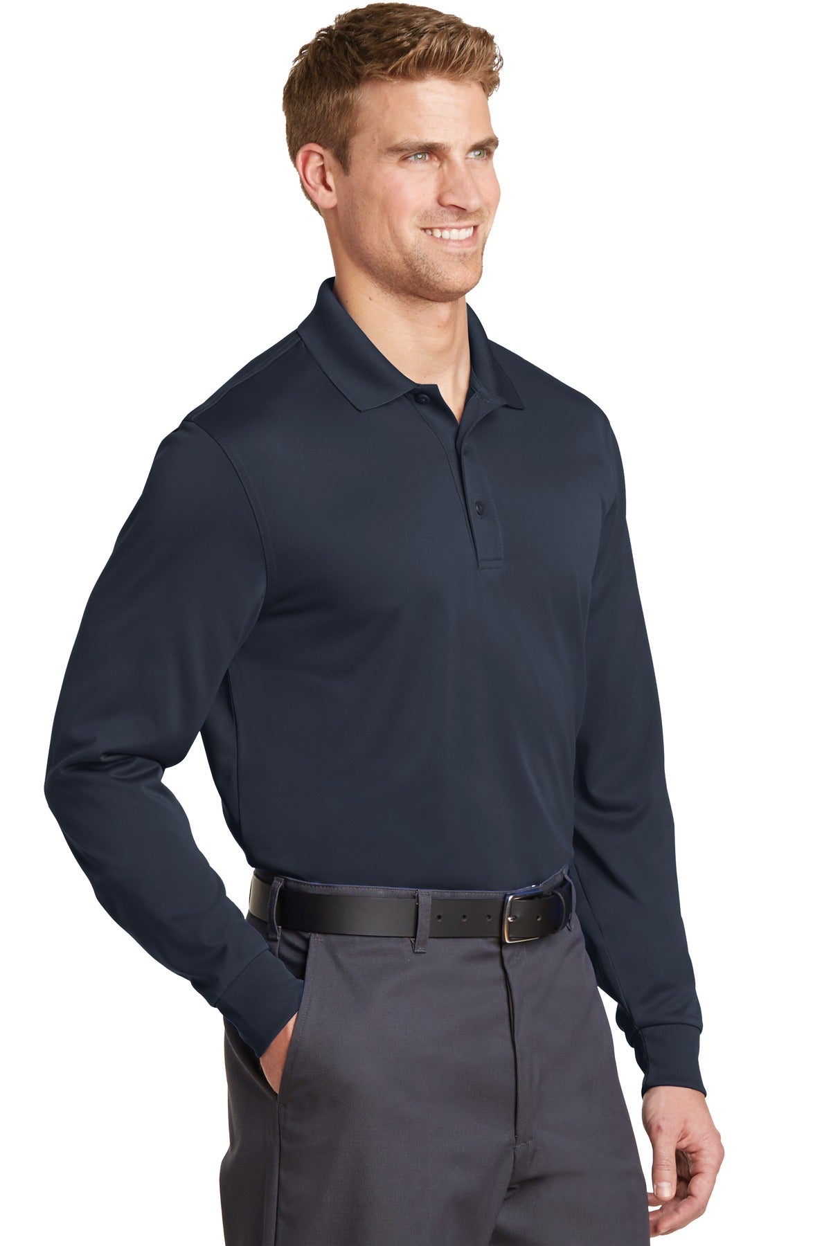 CornerStone Select Snag-Proof Long Sleeve Polo. CS412LS - Dark Navy - three_q