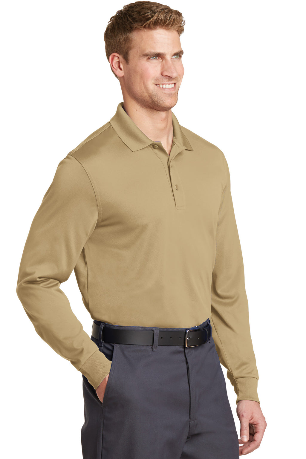 CornerStone Select Snag-Proof Long Sleeve Polo. CS412LS - Tan - three_q