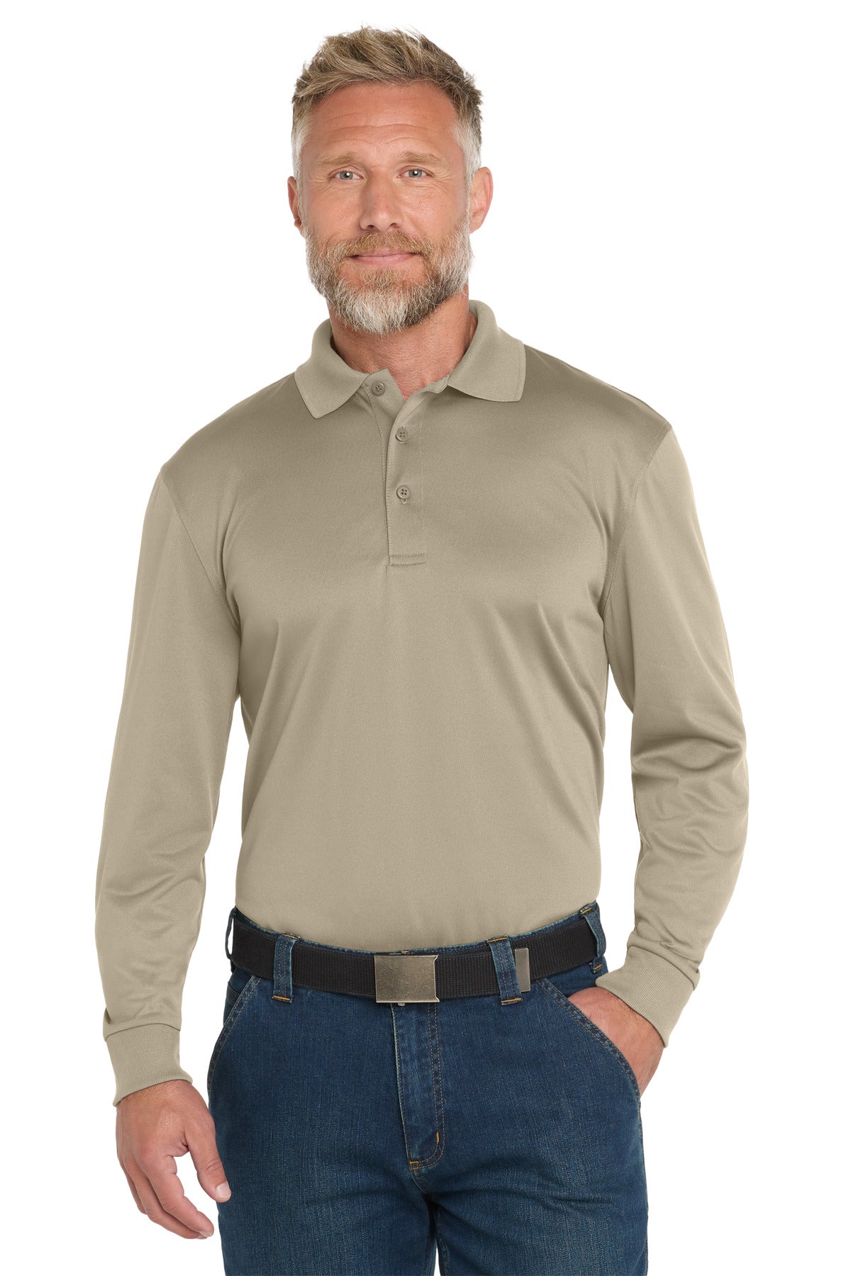 CornerStone Select Snag-Proof Long Sleeve Polo. CS412LS - Tan - front