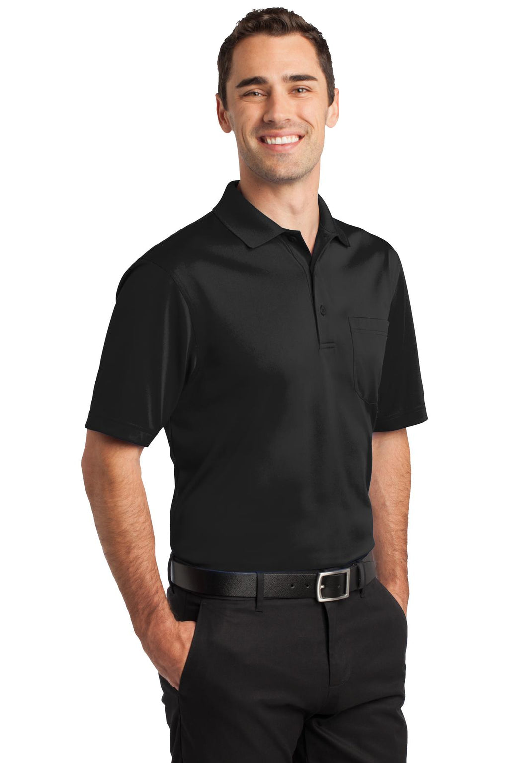 CornerStone Select Snag-Proof Pocket Polo. CS412P - Black - three_q