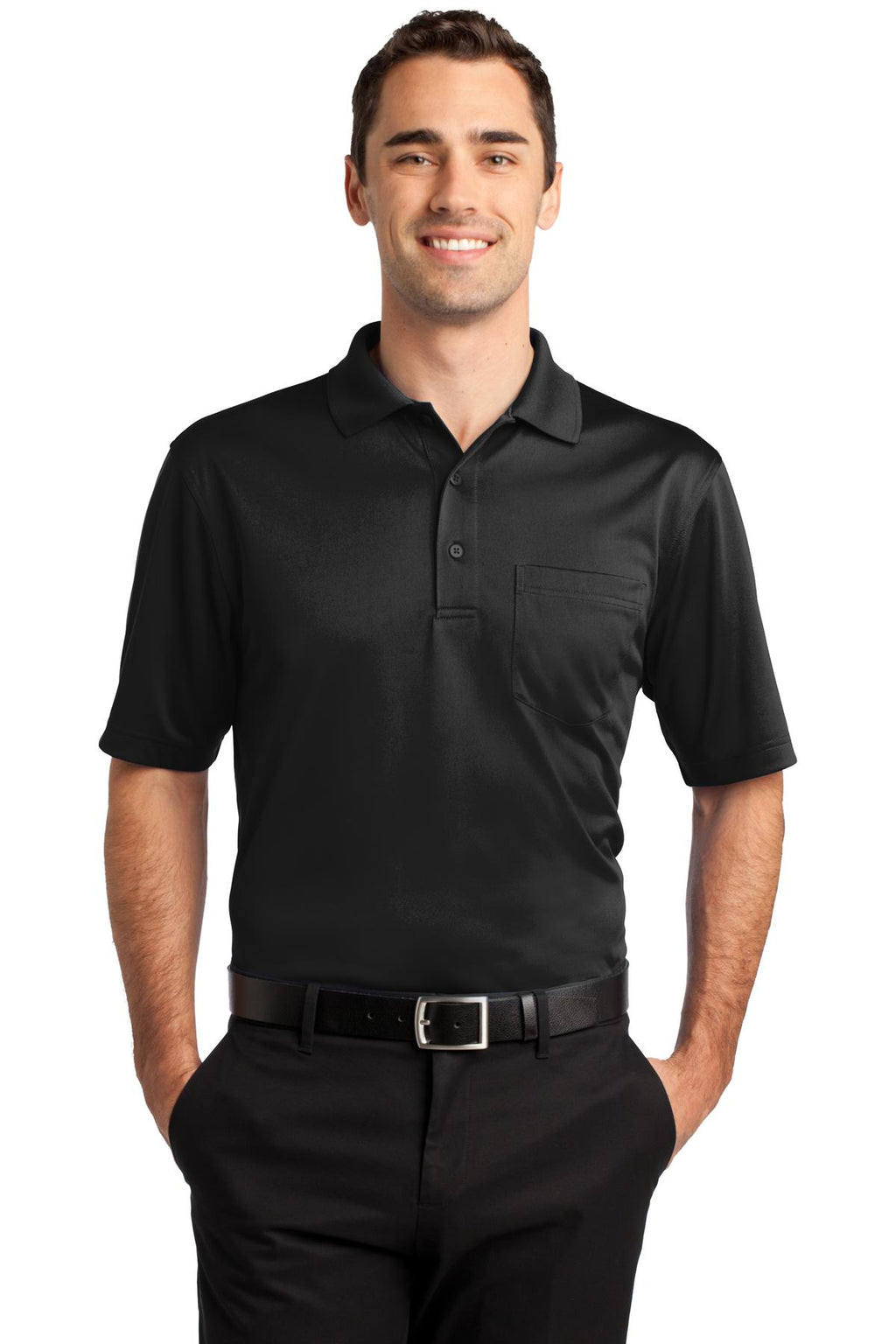 CornerStone Select Snag-Proof Pocket Polo. CS412P - Black - front