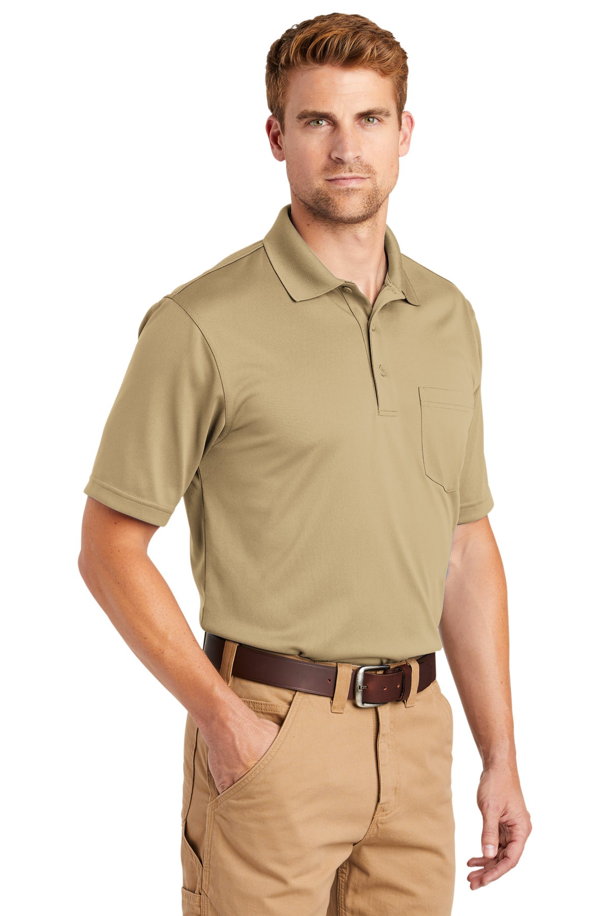 CornerStone Select Snag-Proof Pocket Polo. CS412P - Tan - three_q