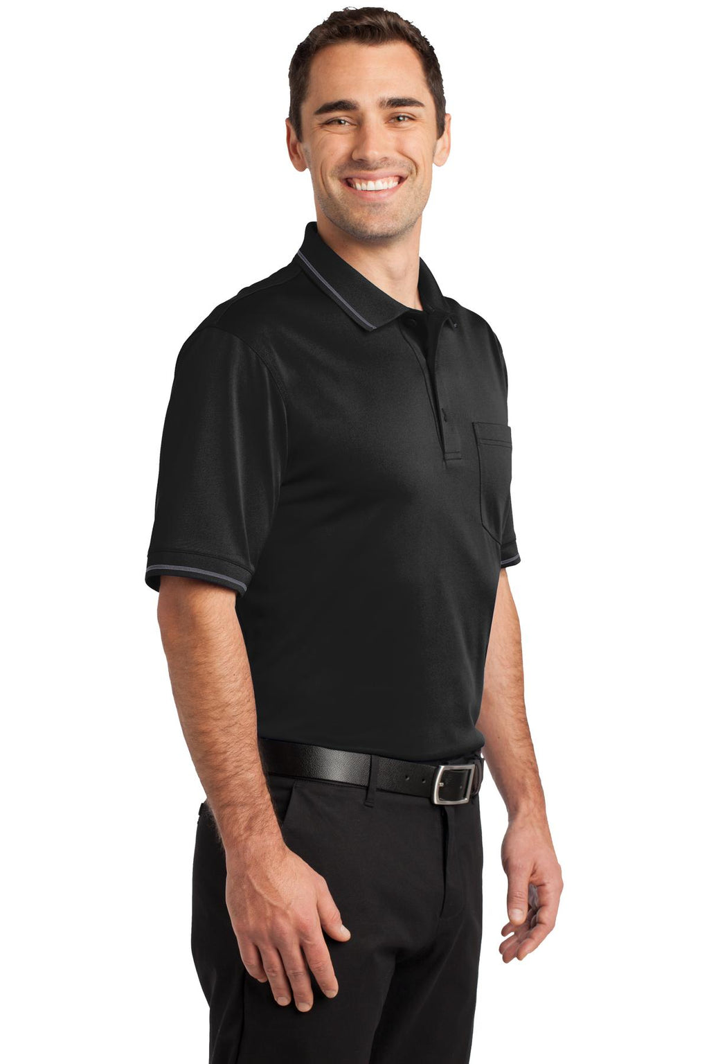 DISCONTINUED CornerStone Select Snag-Proof Tipped Pocket Polo. CS415 - Black/ Smoke Grey - three_q