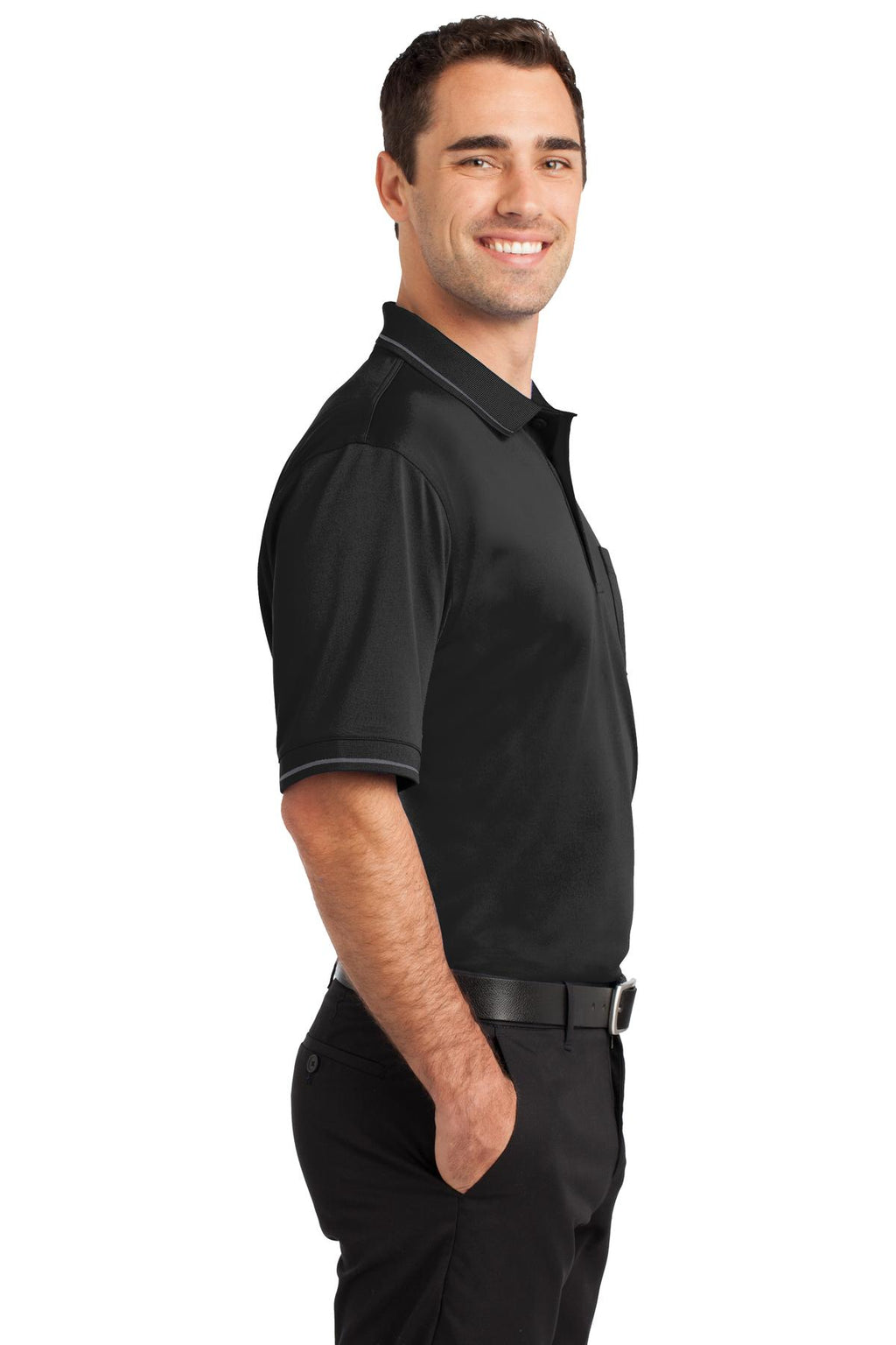 DISCONTINUED CornerStone Select Snag-Proof Tipped Pocket Polo. CS415 - Black/ Smoke Grey - side