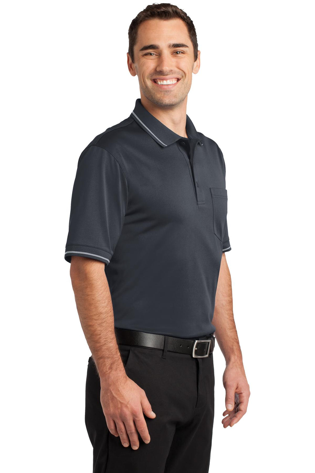 DISCONTINUED CornerStone Select Snag-Proof Tipped Pocket Polo. CS415 - Charcoal/ Light Grey - three_q