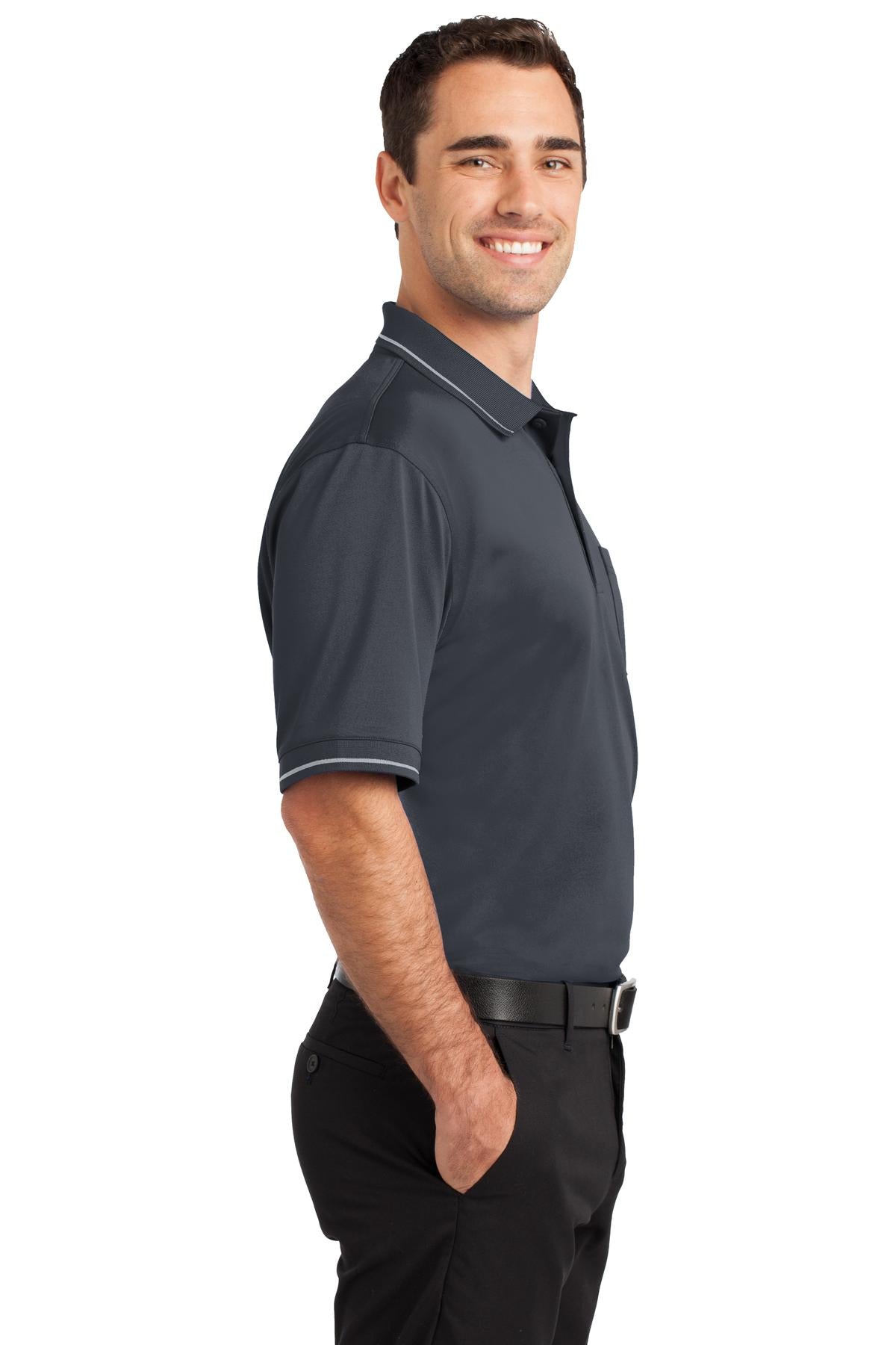 DISCONTINUED CornerStone Select Snag-Proof Tipped Pocket Polo. CS415 - Charcoal/ Light Grey - side