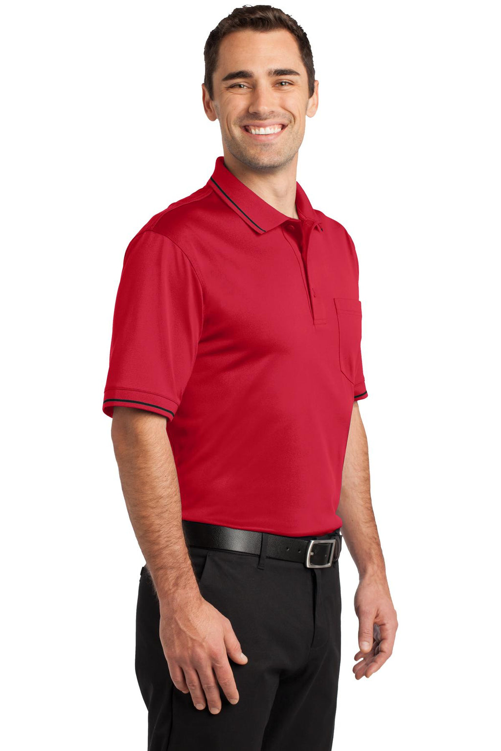DISCONTINUED CornerStone Select Snag-Proof Tipped Pocket Polo. CS415 - Red/ Black - three_q