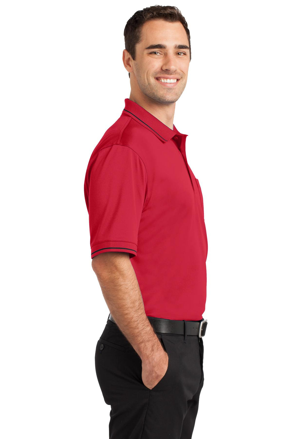 DISCONTINUED CornerStone Select Snag-Proof Tipped Pocket Polo. CS415 - Red/ Black - side