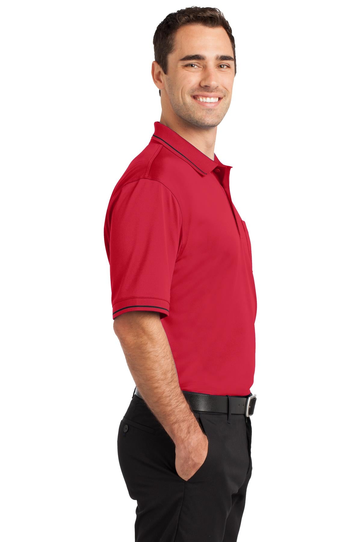 DISCONTINUED CornerStone Select Snag-Proof Tipped Pocket Polo. CS415 - Red/ Black - side
