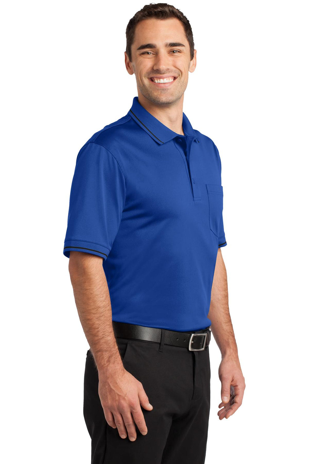 DISCONTINUED CornerStone Select Snag-Proof Tipped Pocket Polo. CS415 - Royal/ Black - three_q