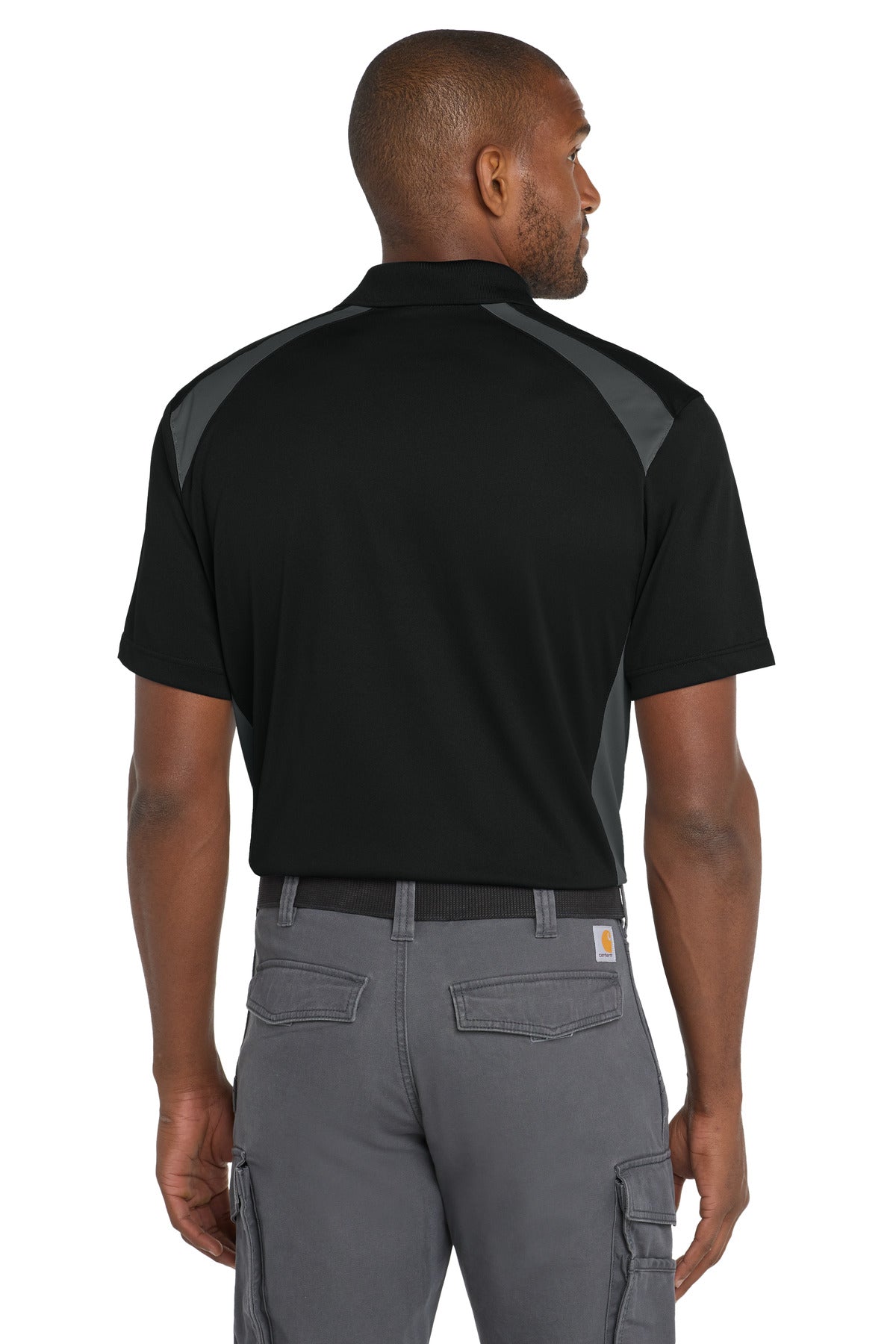 CornerStone Select Snag-Proof Two Way Colorblock Pocket Polo. CS416 - Black/ Charcoal - back