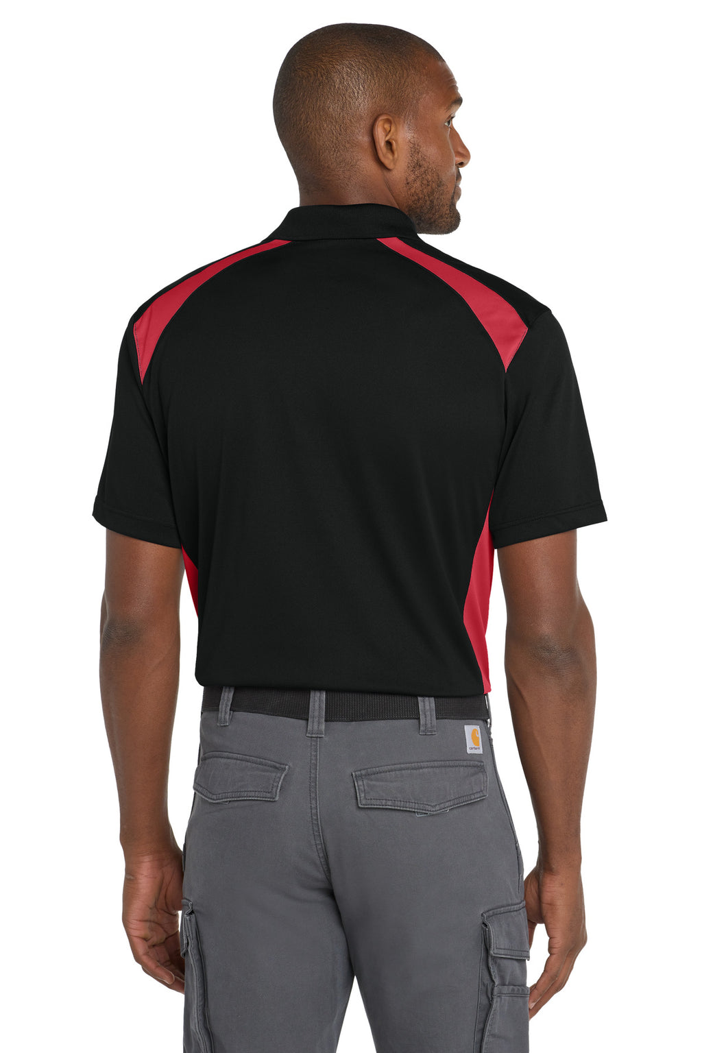 CornerStone Select Snag-Proof Two Way Colorblock Pocket Polo. CS416 - Black/ Red - back