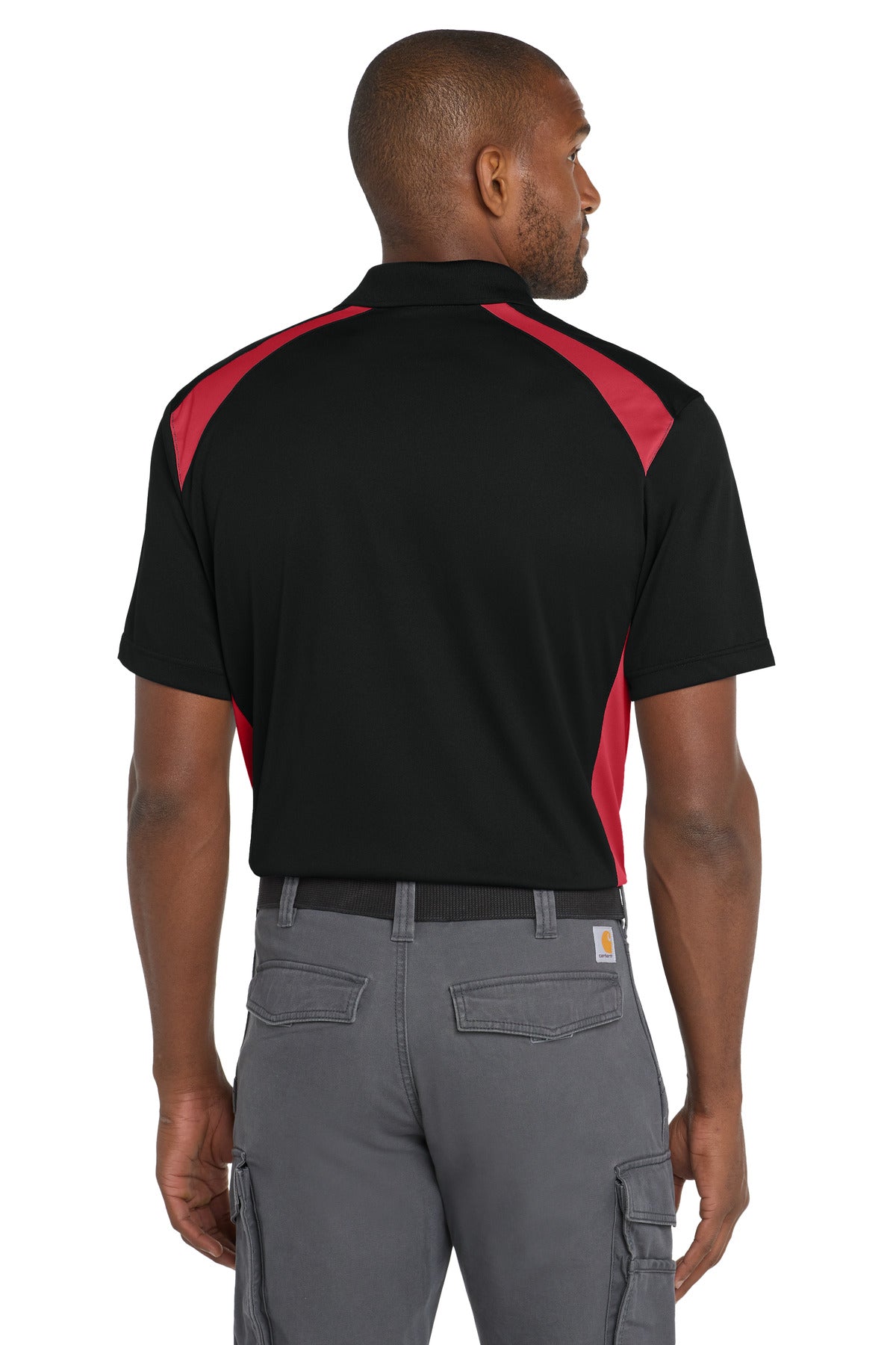 CornerStone Select Snag-Proof Two Way Colorblock Pocket Polo. CS416 - Black/ Red - back