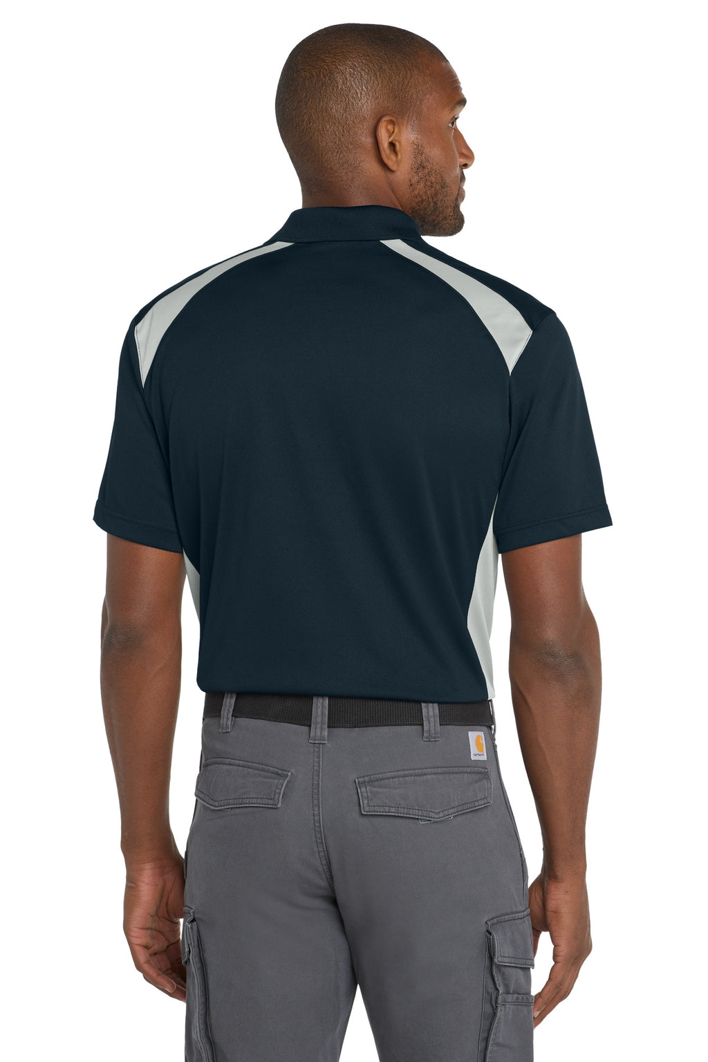 CornerStone Select Snag-Proof Two Way Colorblock Pocket Polo. CS416 - Dark Navy/ Light Grey - back