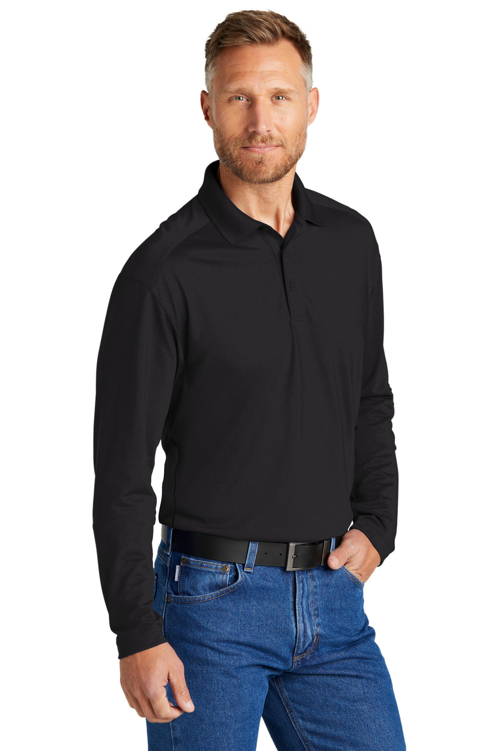 CornerStone Select Lightweight Snag-Proof Long Sleeve Polo CS418LS - Black - three_q