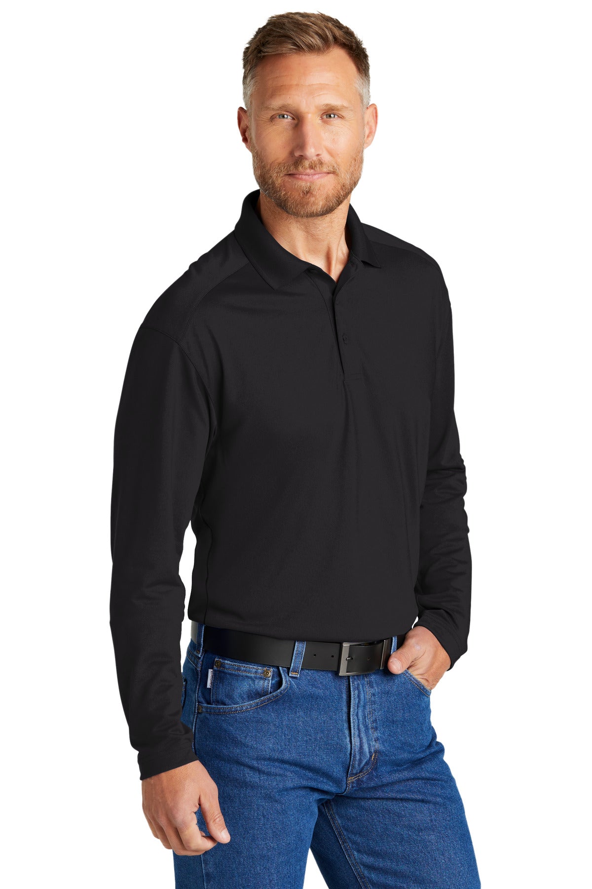 CornerStone Select Lightweight Snag-Proof Long Sleeve Polo CS418LS - Black - three_q