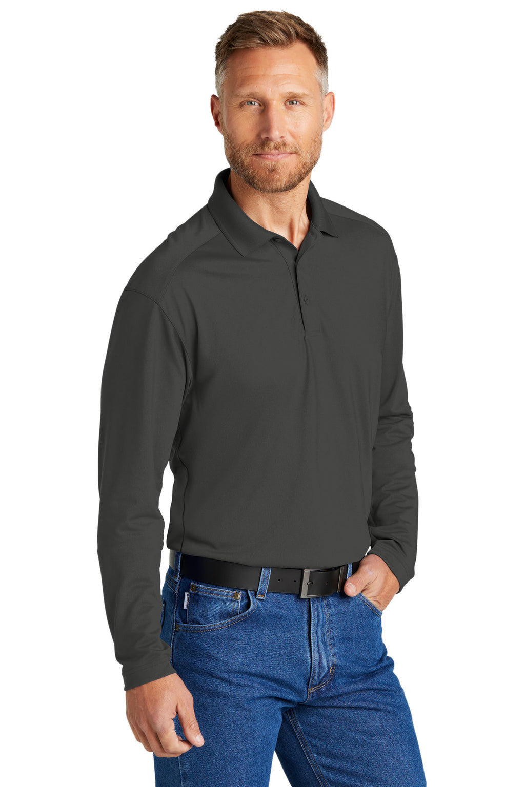 CornerStone Select Lightweight Snag-Proof Long Sleeve Polo CS418LS - Charcoal - three_q