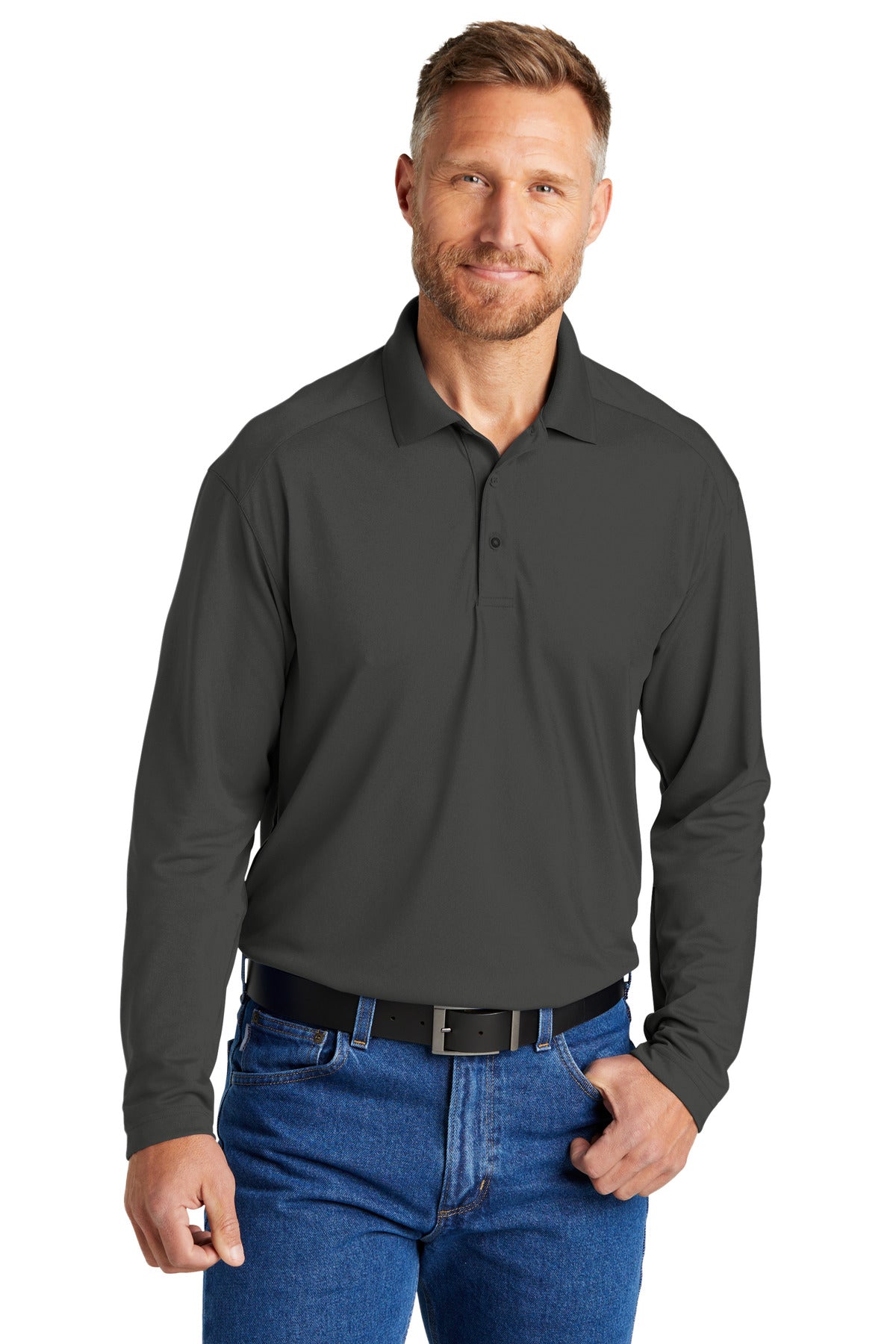CornerStone Select Lightweight Snag-Proof Long Sleeve Polo CS418LS - Charcoal - front