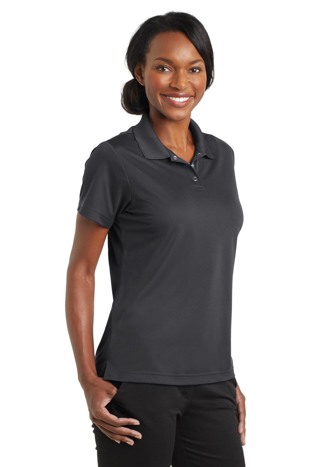 DISCONTINUED CornerStone Ladies Micropique Gripper Polo. CS422 - Iron Grey - three_q