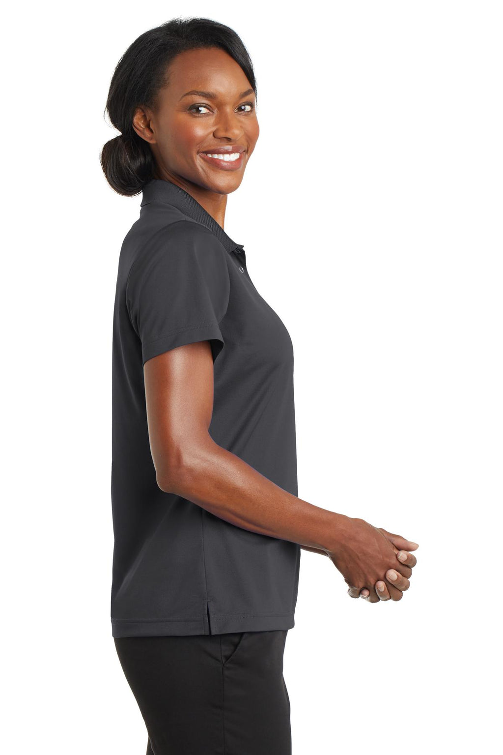 DISCONTINUED CornerStone Ladies Micropique Gripper Polo. CS422 - Iron Grey - side