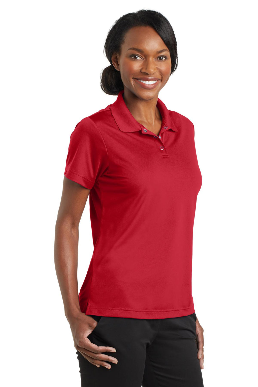 DISCONTINUED CornerStone Ladies Micropique Gripper Polo. CS422 - True Red - three_q