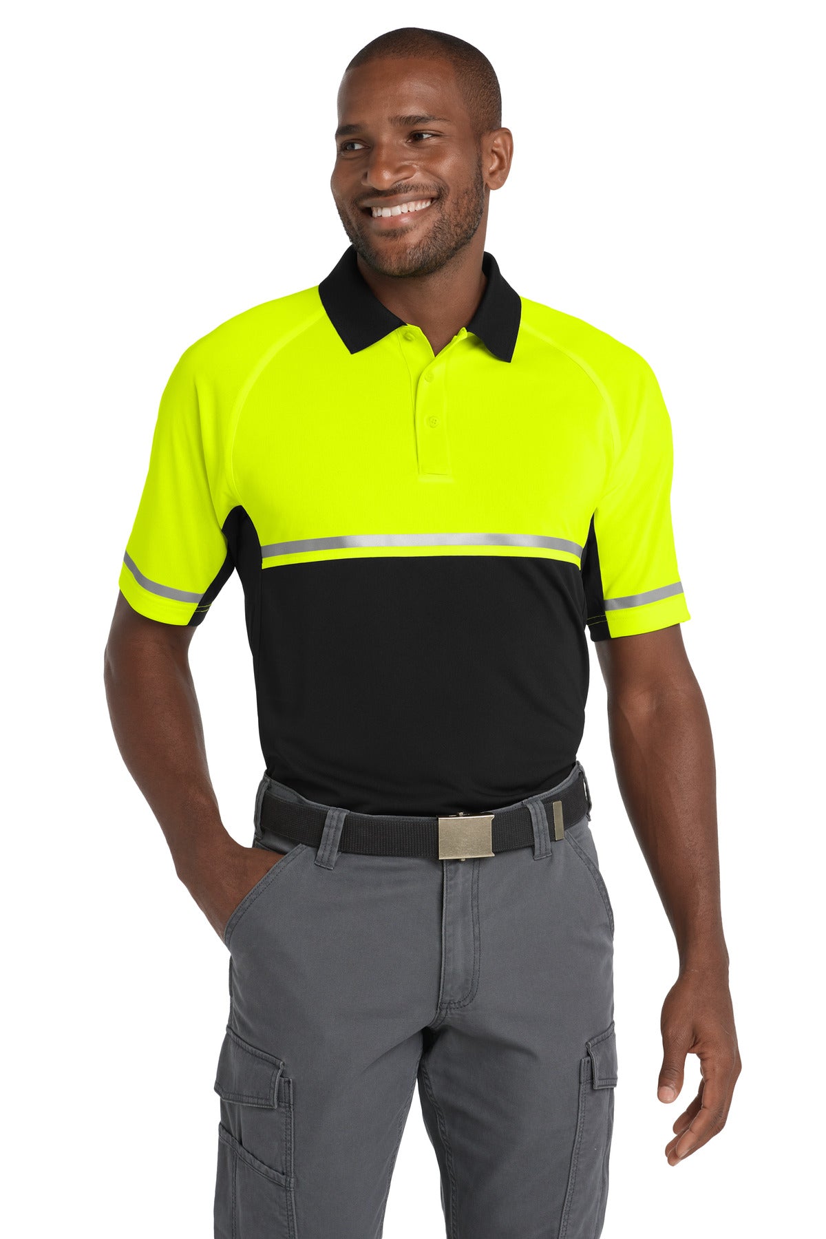 CornerStone Select Lightweight Snag-Proof Enhanced Visibility Polo CS423 - Safety Yellow/ Black - front