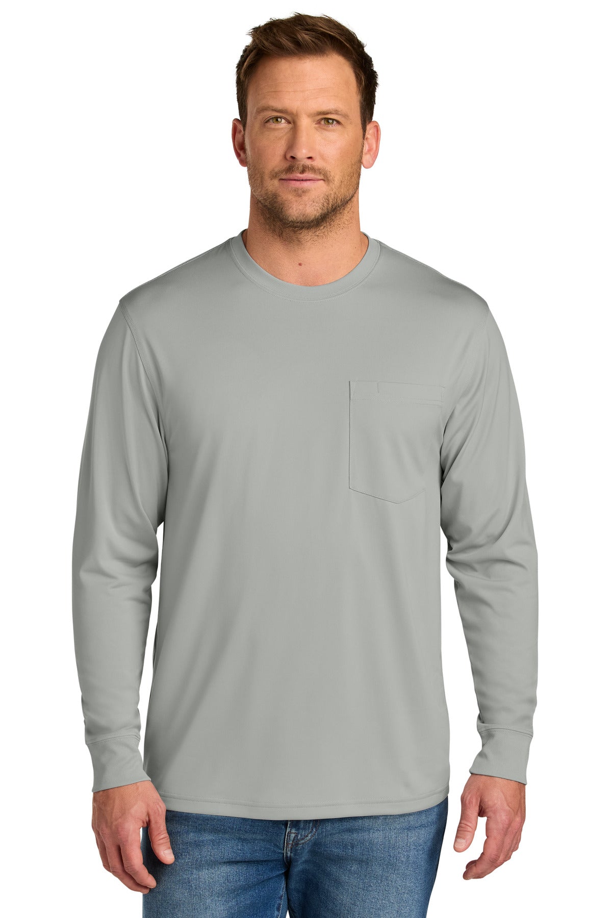 CornerStone Workwear Pro Long Sleeve Pocket Tee CS440LSP - Light Grey - front